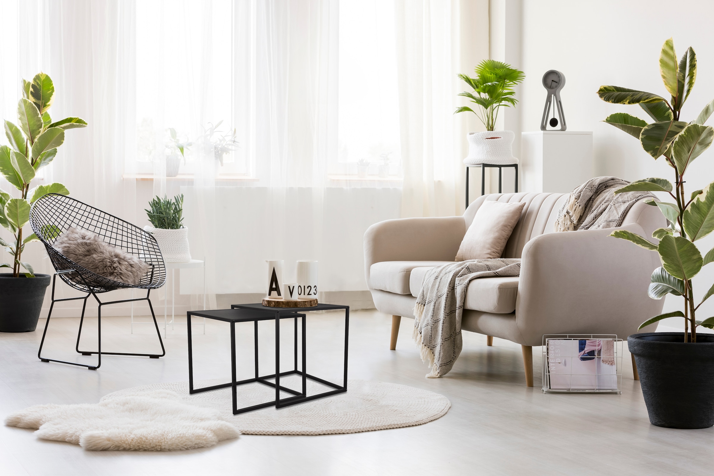 MIRRORS AND MORE Beistelltisch "Judy" Set, 2 tlg. schwarzes Metallgestell günstig online kaufen