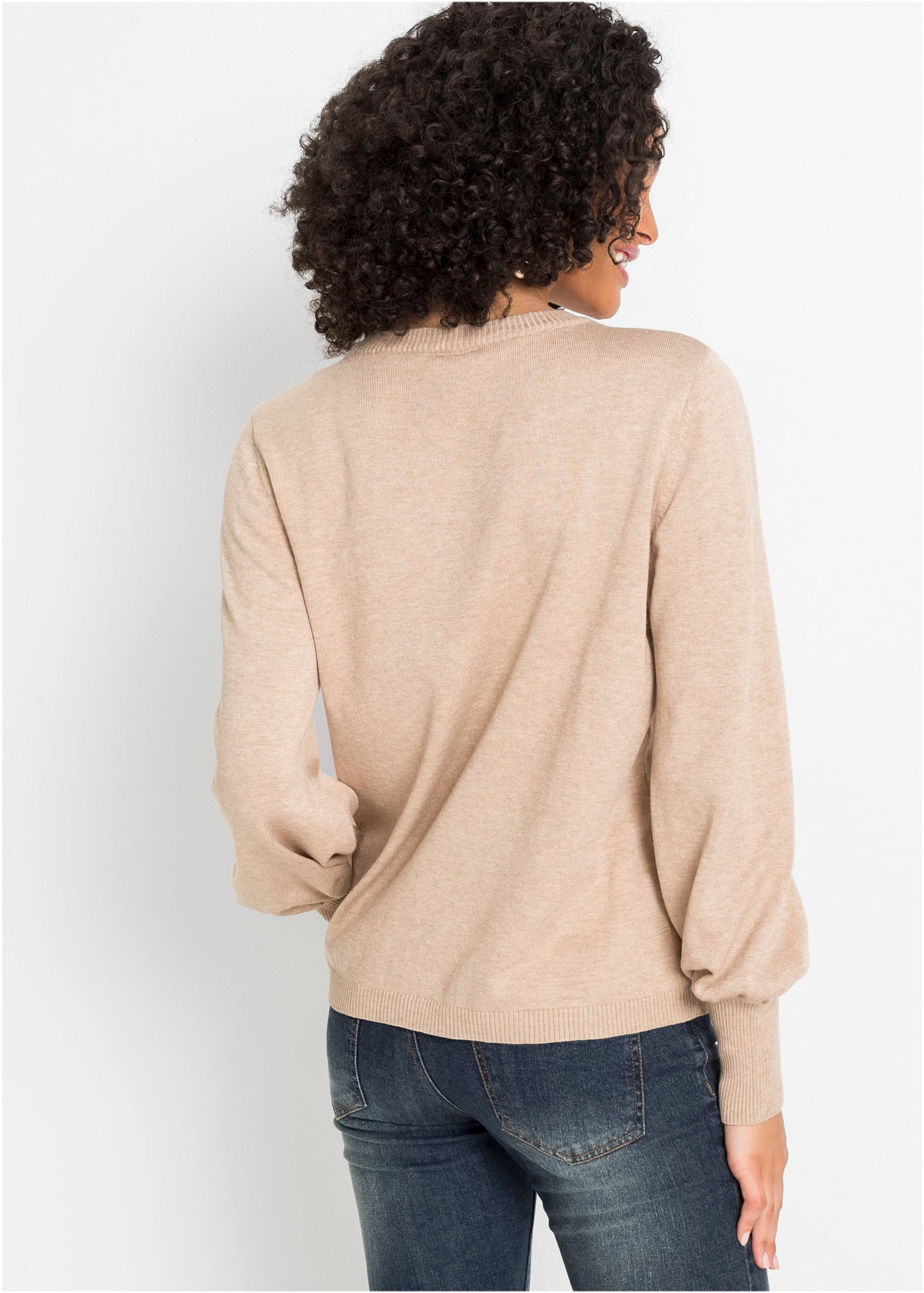 bonprix Strickpullover aus weichem Viskose-Feinstrick, mit Ballon-Ärmeln mit breiten Bündchen