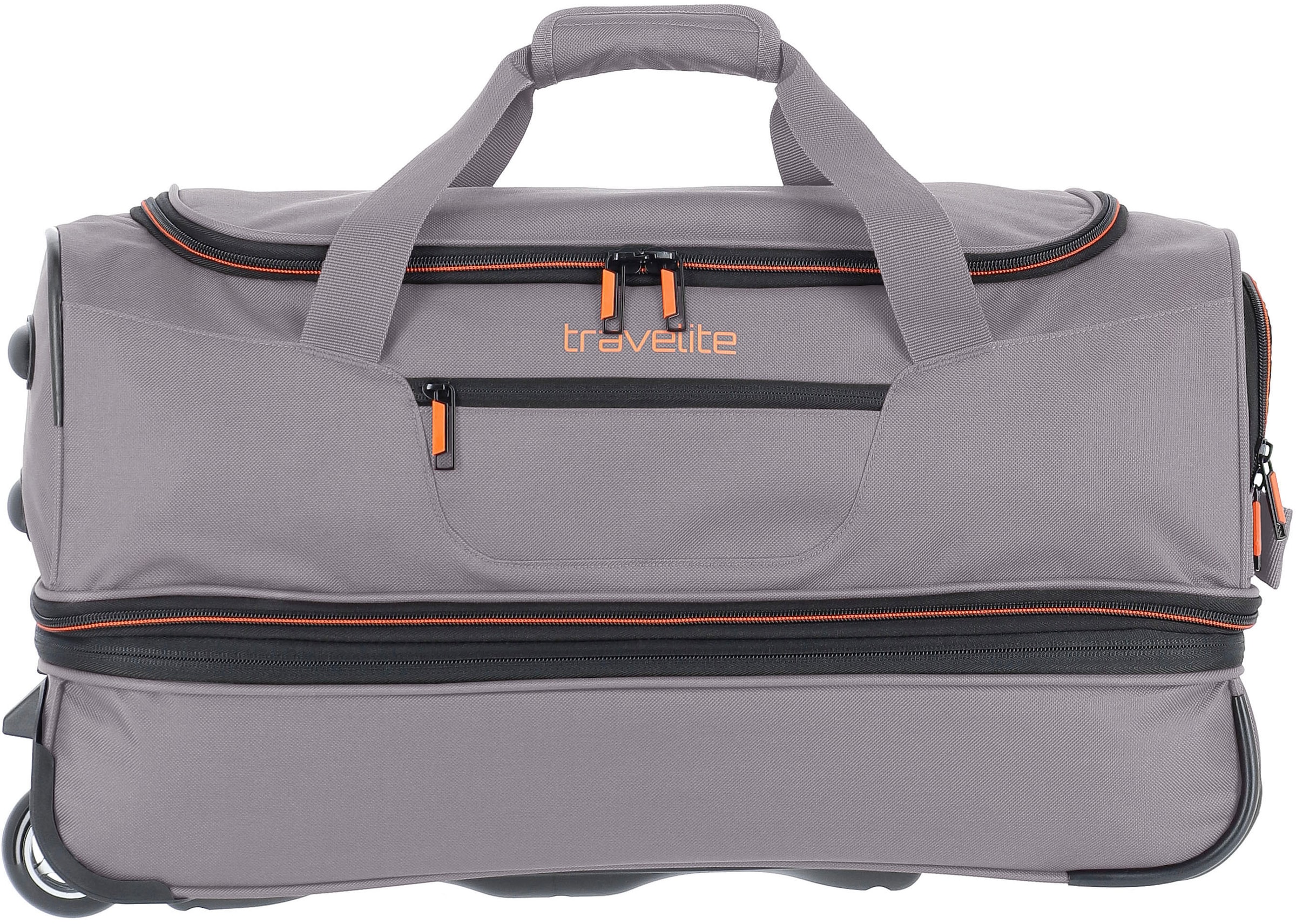 travelite Reisetasche »Basics, 55 cm, grau/orange«, Duffle Bag Sporttasche mit Trolleyfunktion und Volumenerweiterung