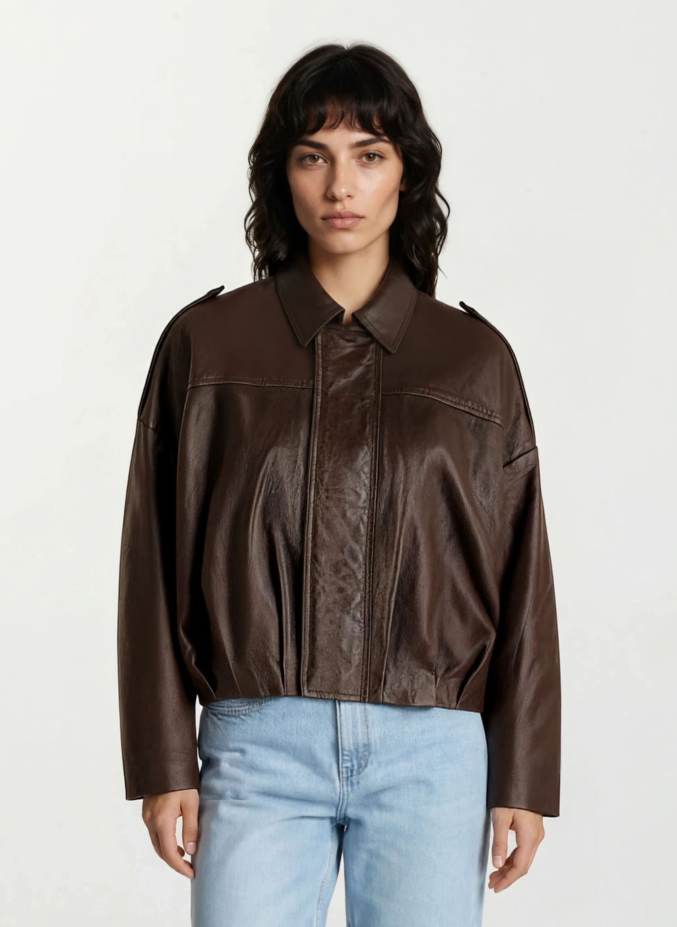 trueprodigy Lederjacke "Rivan braune Lederjacke mit klassischem Hemdkragen" ohne Kapuze
