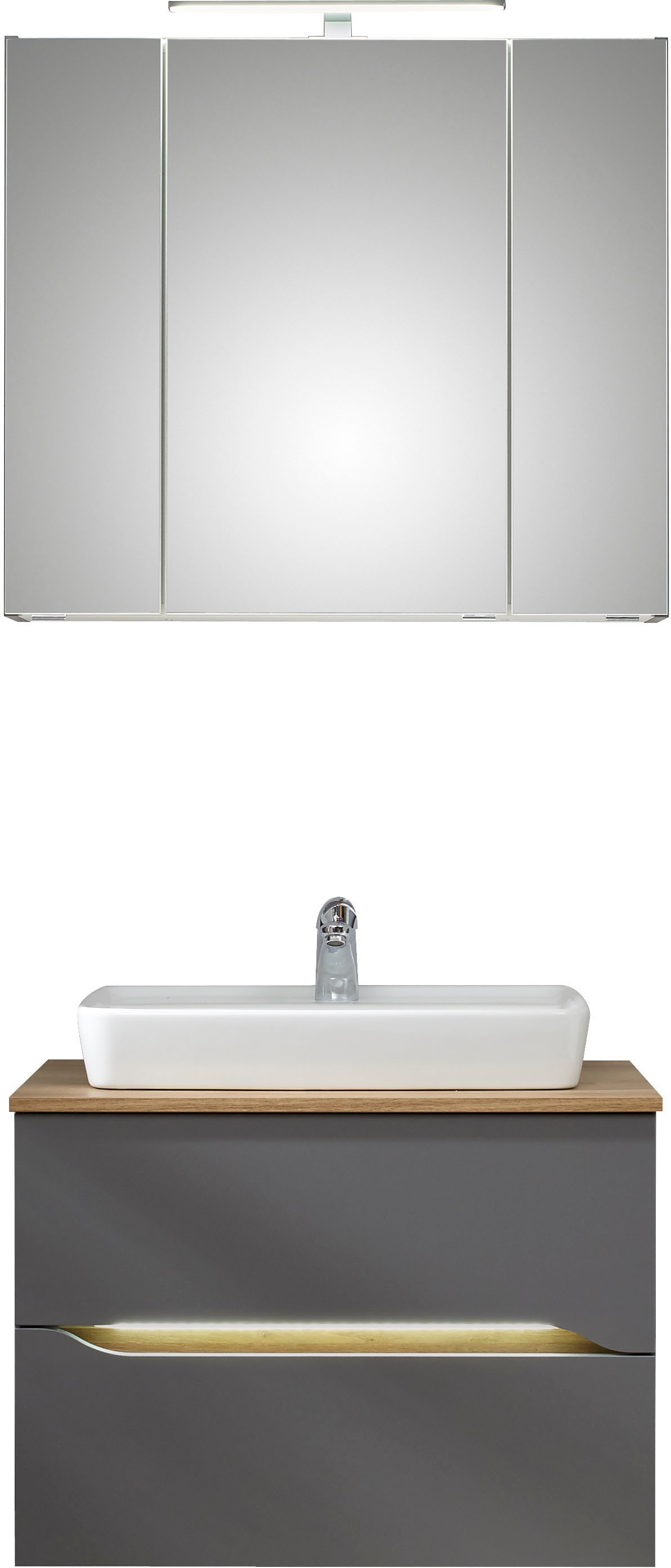 Saphir "Quickset 2-teilig, Keramik-Aufsatzbecken mit LED-Spiegelschrank" 5 Stk. tlg.