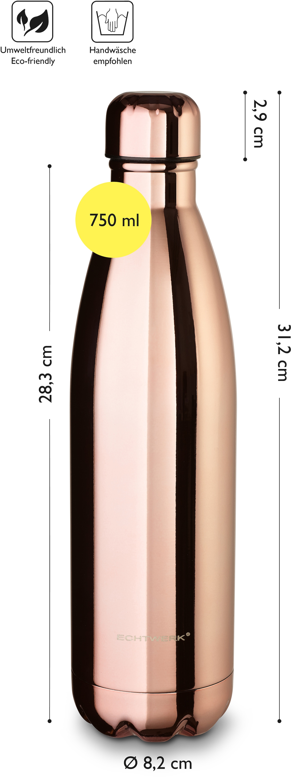 ECHTWERK Isolierflasche »Shiny«, Trinkflasche, Klavierlackoptik, aus hochwertigem Edelstahl, BPA-Frei