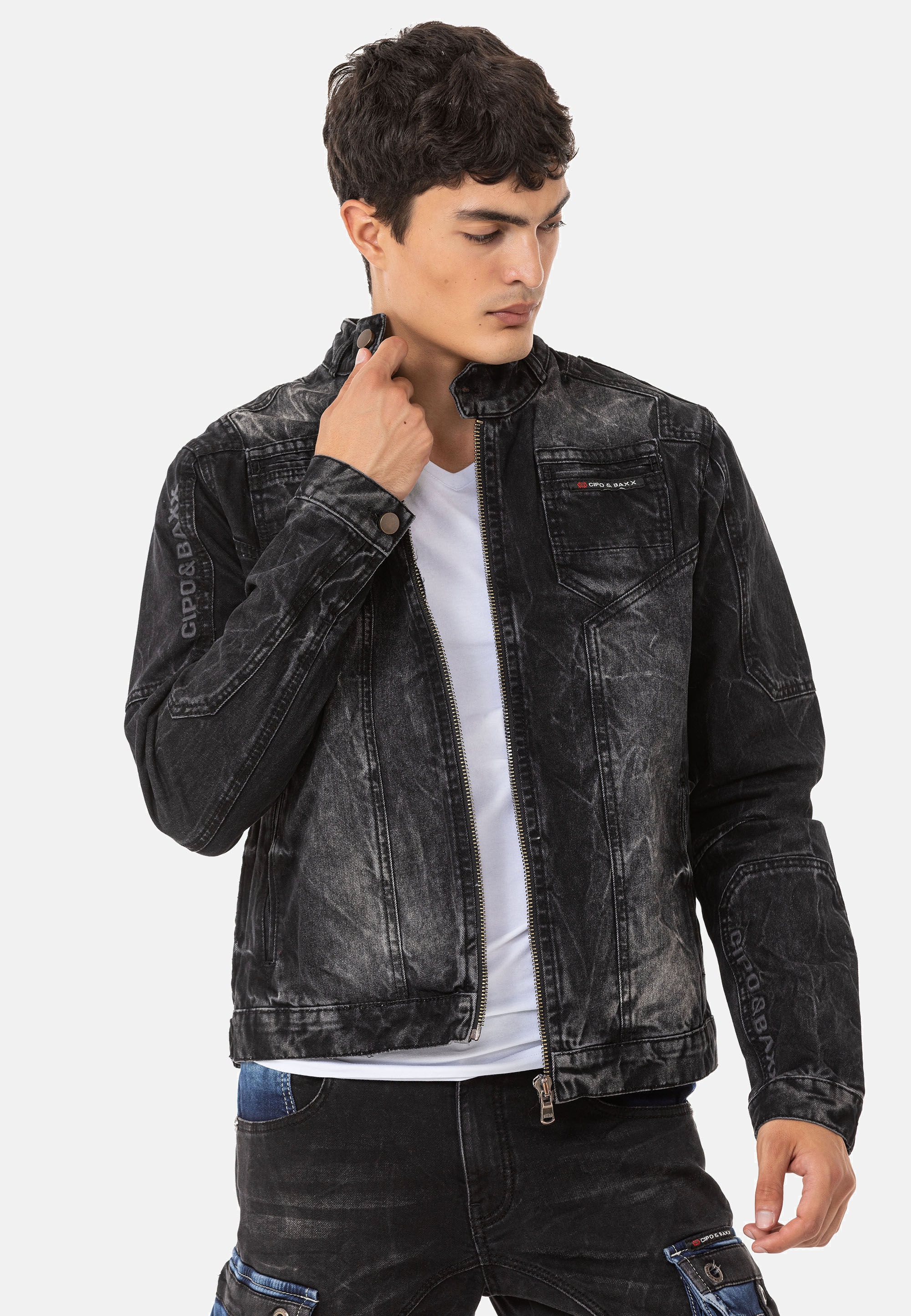 Cipo & Baxx Bikerjacke »CJ299« ohne Kapuze Cooler Used-Look für einen authentischen Vintage-Stil