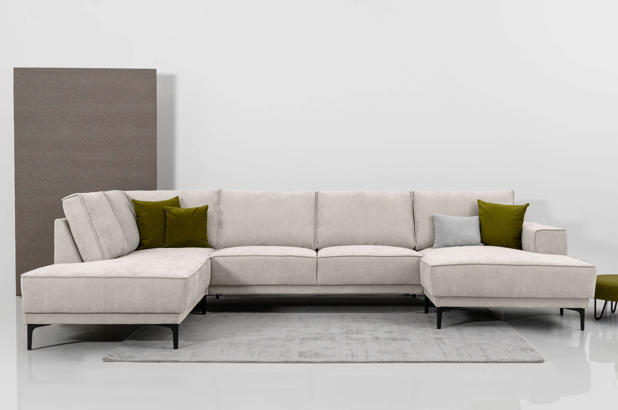 OTTO home Wohnlandschaft "OLAND Struktur fein U-Form, XXL, B: 345 cm, Skandi-Design" U-Form, 345 cm, Wellenunterfederung, Skandi-Design, Metallfüße
