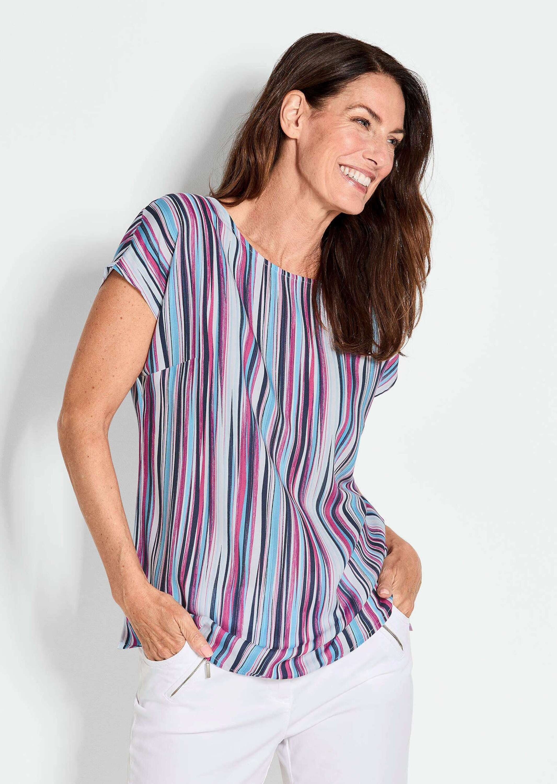 GOLDNER Druckbluse "Streifenbluse mit Halbarm, überschnittene Schulter" günstig online kaufen