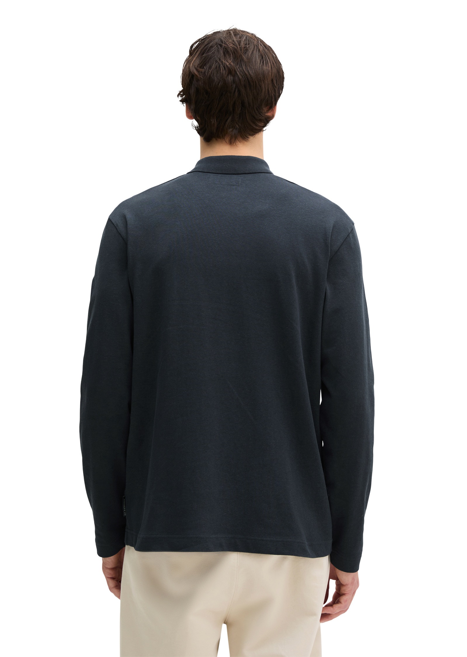 Langarm-Poloshirt MARC O'POLO "aus Baumwoll-Leinen-Mix", Herren, Gr. 3XL, schwarz navy, Obermaterial: 80% Baumwolle, 20% Leinen, unifarben, regular fit, Shirts 2