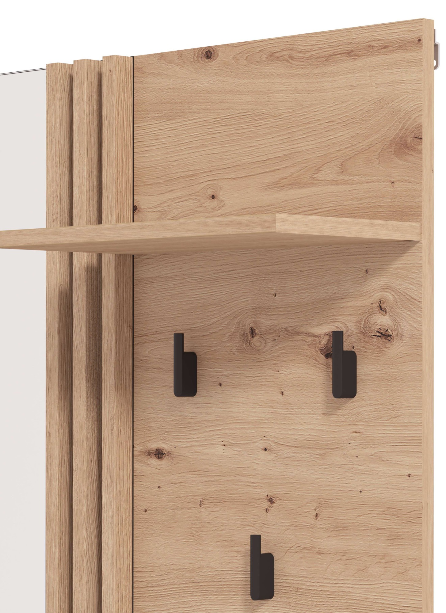 Home affaire Garderobenpaneel »LAVAL, Wandregal Wandpaneel, Wandgarderobe praktisch & stillvoll« mit 3 Kleiderhaken, Spiegel und Ablage für Accessoires, Breite 76 cm