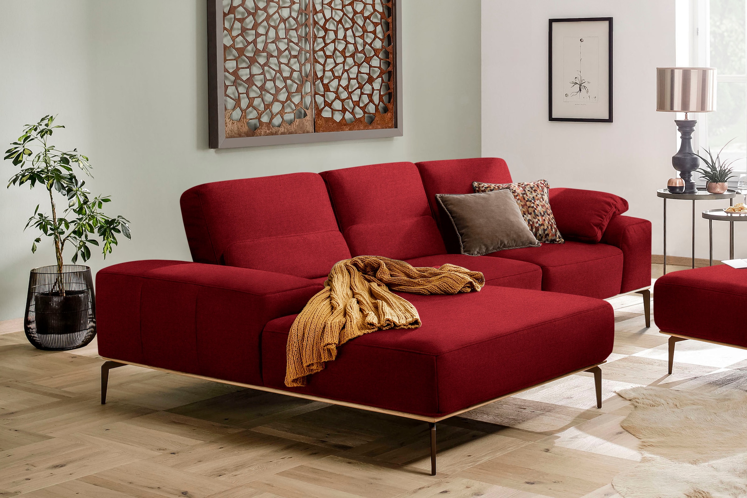 W.SCHILLIG Ecksofa "run, Designsofa mit tollem Sitzkomfort, bequem, L-Form" mit Holzsockel, Füße in Bronze pulverbeschichtet, Breite 279 cm