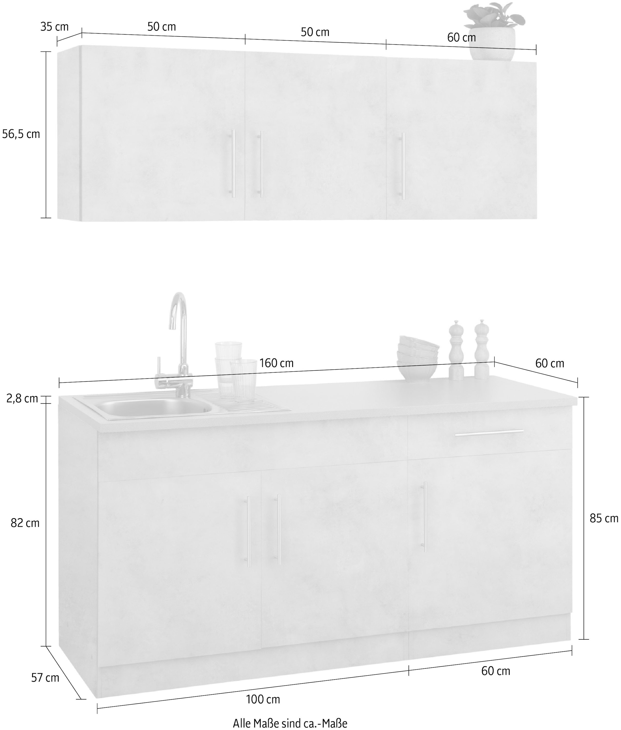 wiho Küchen Küche »Cali«, ohne E-Geräte, Breite 160 cm