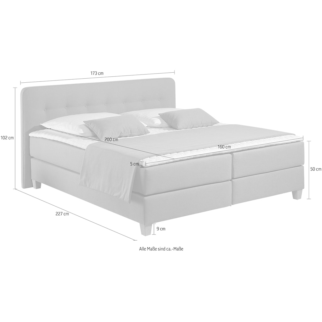 Home affaire Boxspringbett »Fargo«, in Überlänge 220 cm, mit Topper, 3 Ausführungen, 4, Breiten