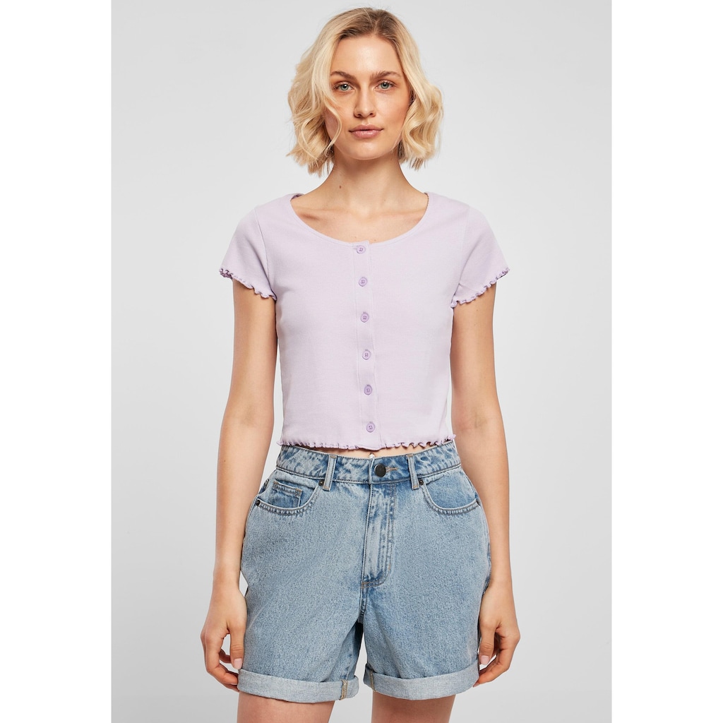 URBAN CLASSICS Kurzarmshirt »Urban Classics Damen Ladies Cropped Button Up Rib Tee«, (1 tlg.)