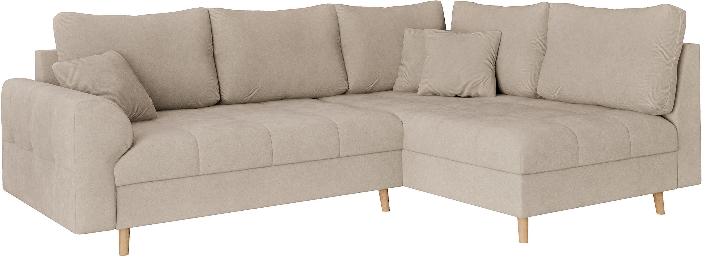 Home affaire Ecksofa »CHARRE L-Form mit Ottomane, Maße B/T/H: 231/161/81 cm«, feine Steppung, lose Rücken- und Zierkissen, auch in Cord und Bouclé