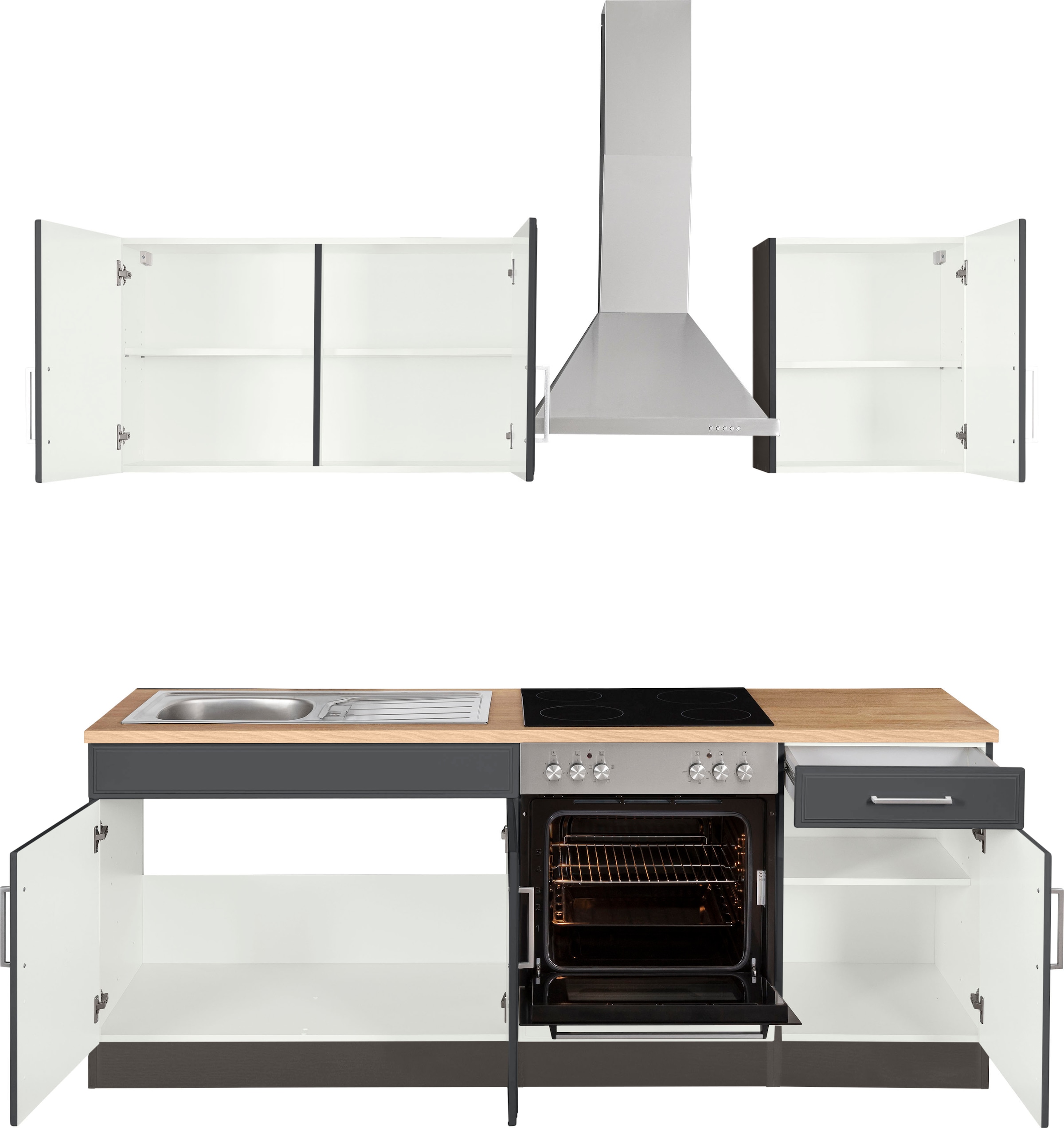 KOCHSTATION Küchenzeile »KS-Stockholm« Breite 210 cm, mit hochwertigen MDF Fronten im Landhaus-Stil