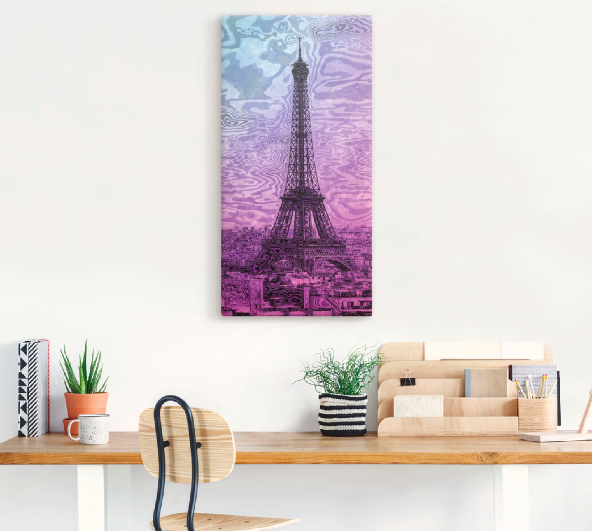 Artland Wandbild »Paris Eiffelturm Lila/Blau« Gebäude 1 Stk. tlg. auf Holzrahmen gespannt