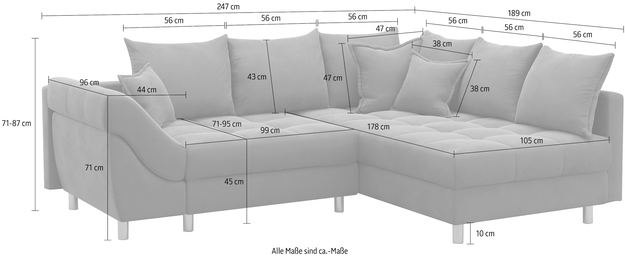 COLLECTION AB Ecksofa Joseli,  mit Zier- und Rückenkissen, komfortable Schanzen-Armlehne