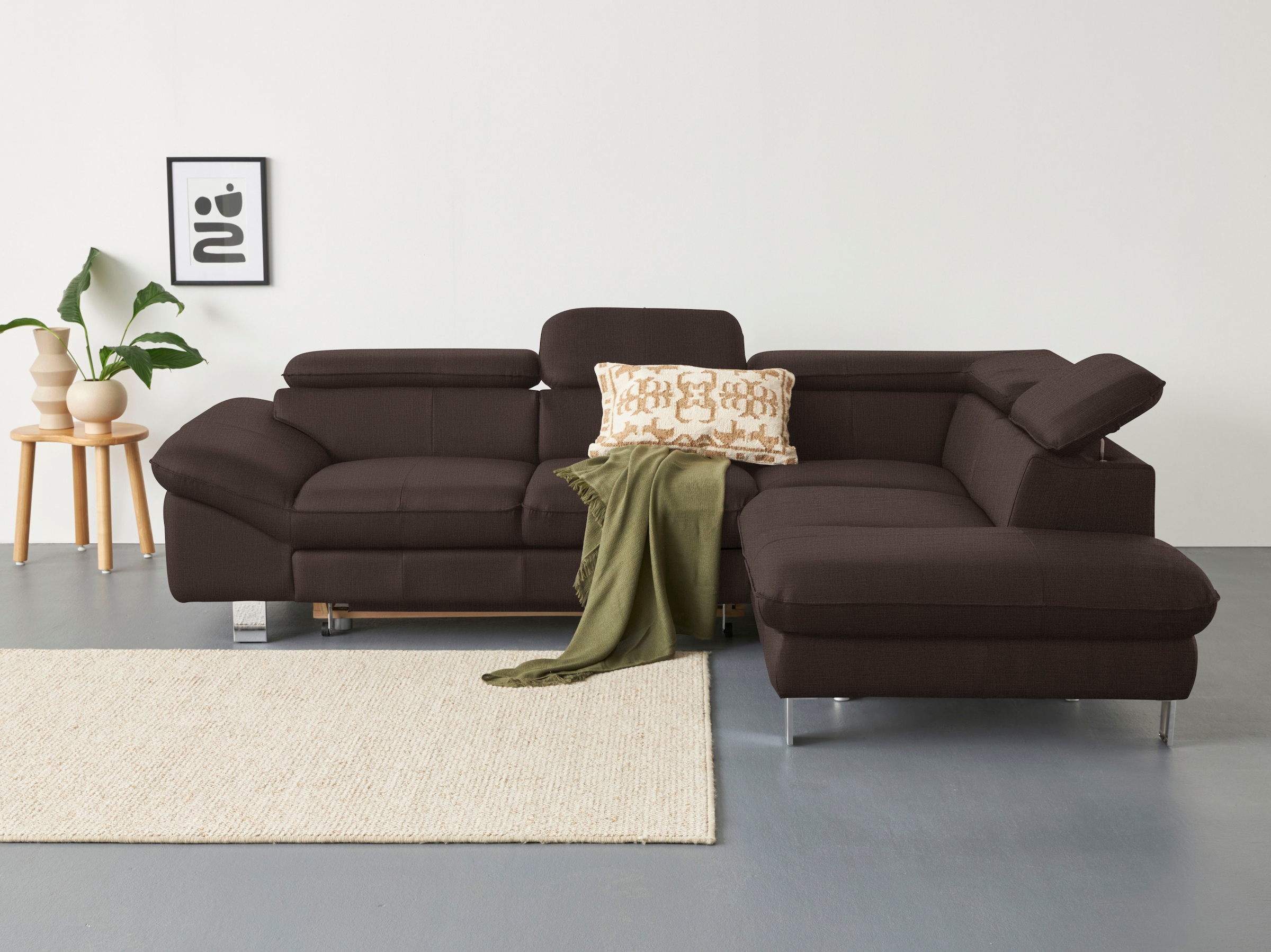 COTTA Ecksofa "Driver L-Form, B: 265cm, moderne Couch, Wellenunterfederung, inkl. 3 x" Kopfteilverstellung, optional Schlaffunktion & Bettkasten