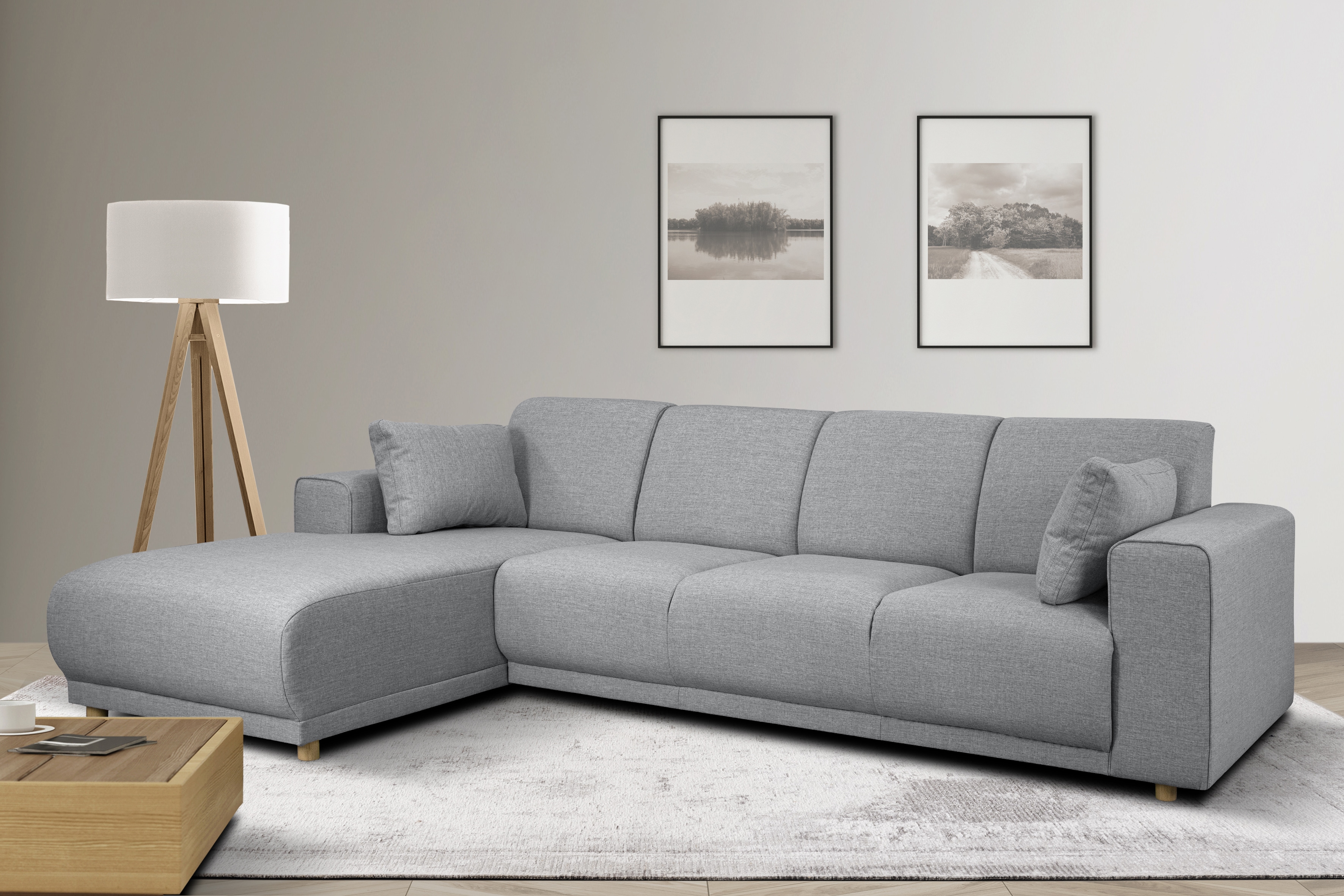 OTTO home Ecksofa "LEMPS wahlweise Recamiere links oder rechts L-Form" incl. Zierkissen, Stellmaße 297x162 cm
