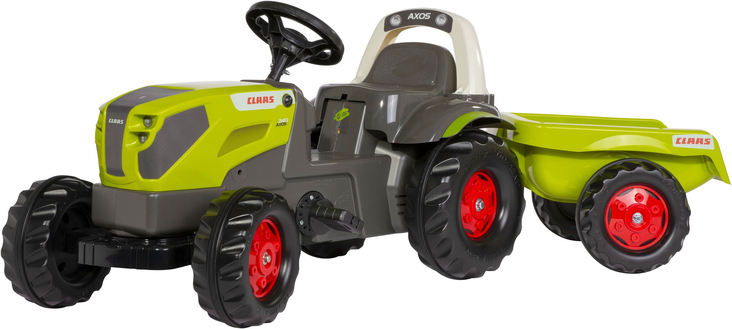 ROLLY TOYS Kinder Trettraktor "rollyKid Claas Axos 240 mit Anhänger"grün, Kunststoff, B:47cm H:52cm T:134cm, Tretfahrzeuge