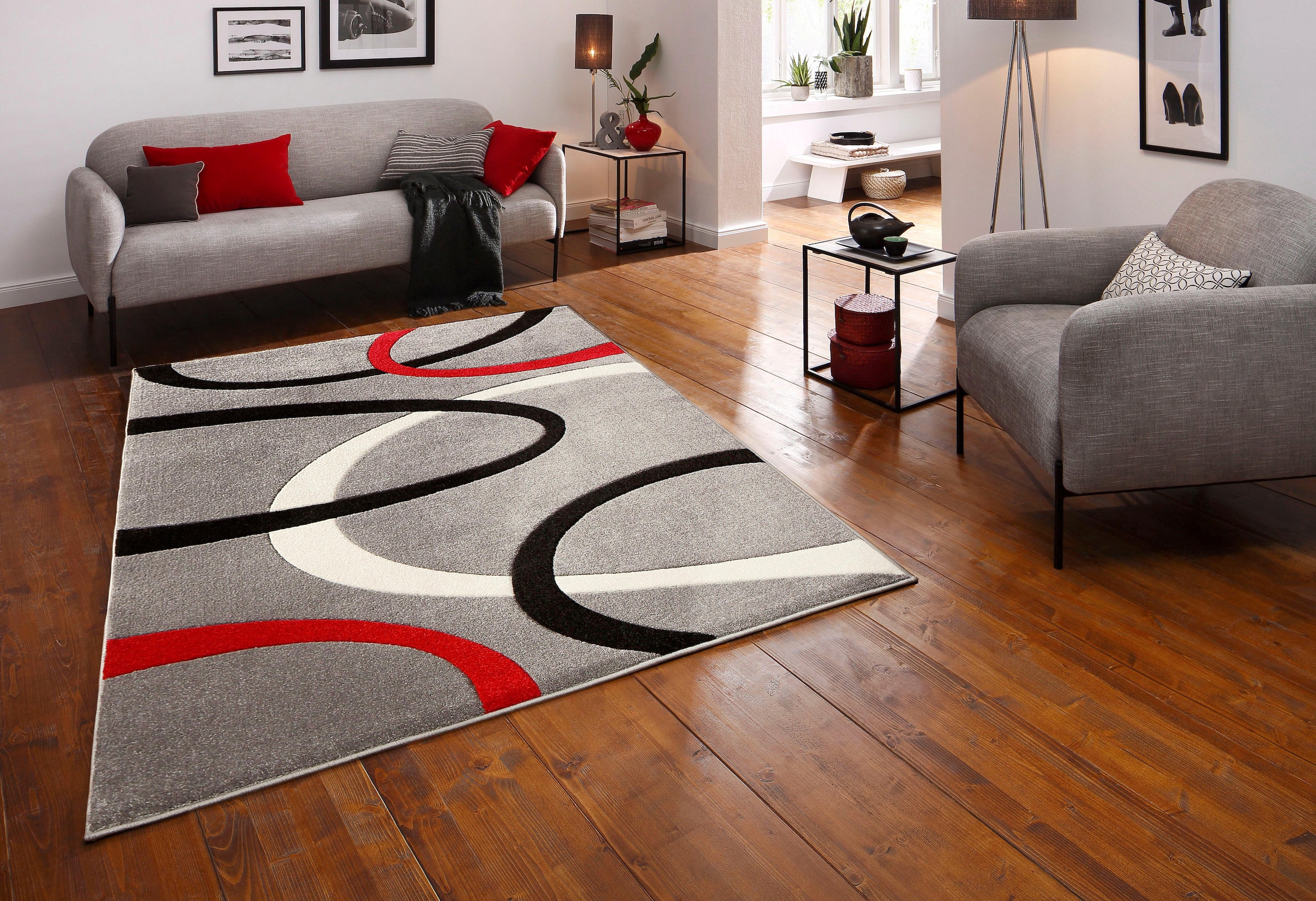 my home Teppich »Bill«, rechteckig, mit handgearbeitetem Konturenschnitt,  Kurzflor, elegant, 3D-Design | BAUR