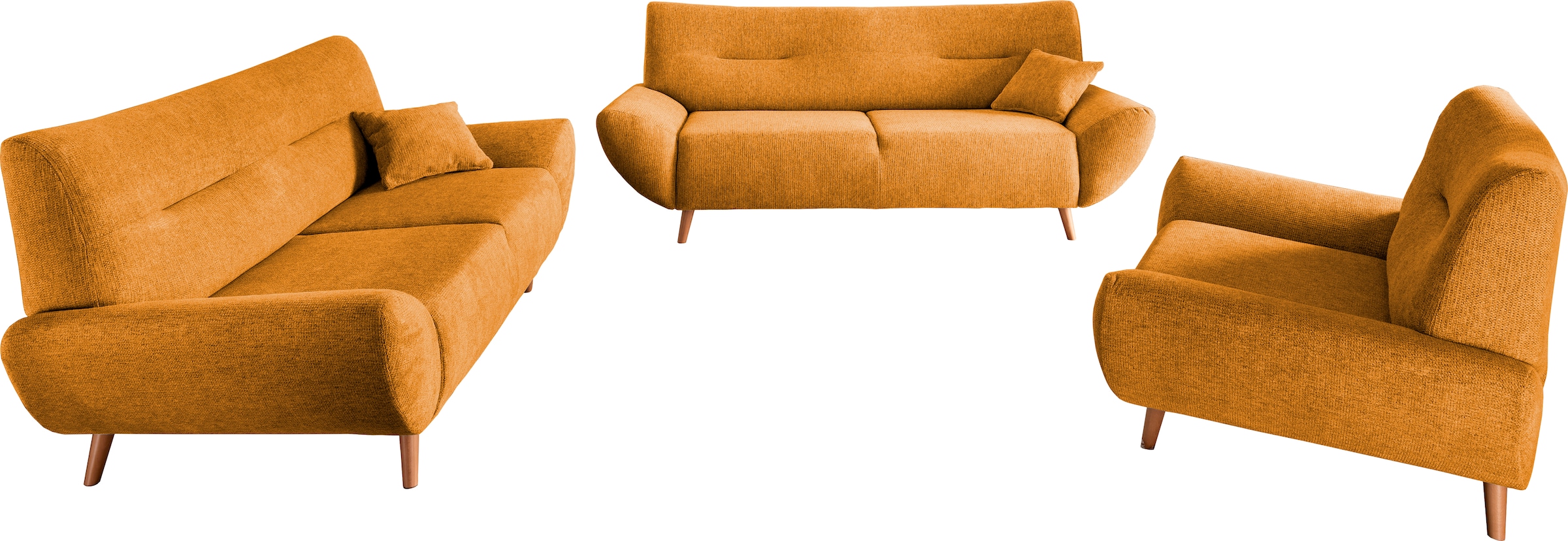 INOSIGN Polstergarnitur »Drago elegant und zeitlos, komfortabel, moderne Formensprache«, (Set, 3 tlg., 3-Sitzer, 2-Sitzer und Sessel), als Sessel/Polsterecke erhältlich, versch. Stoffe, inkl. 2 Zierkissen