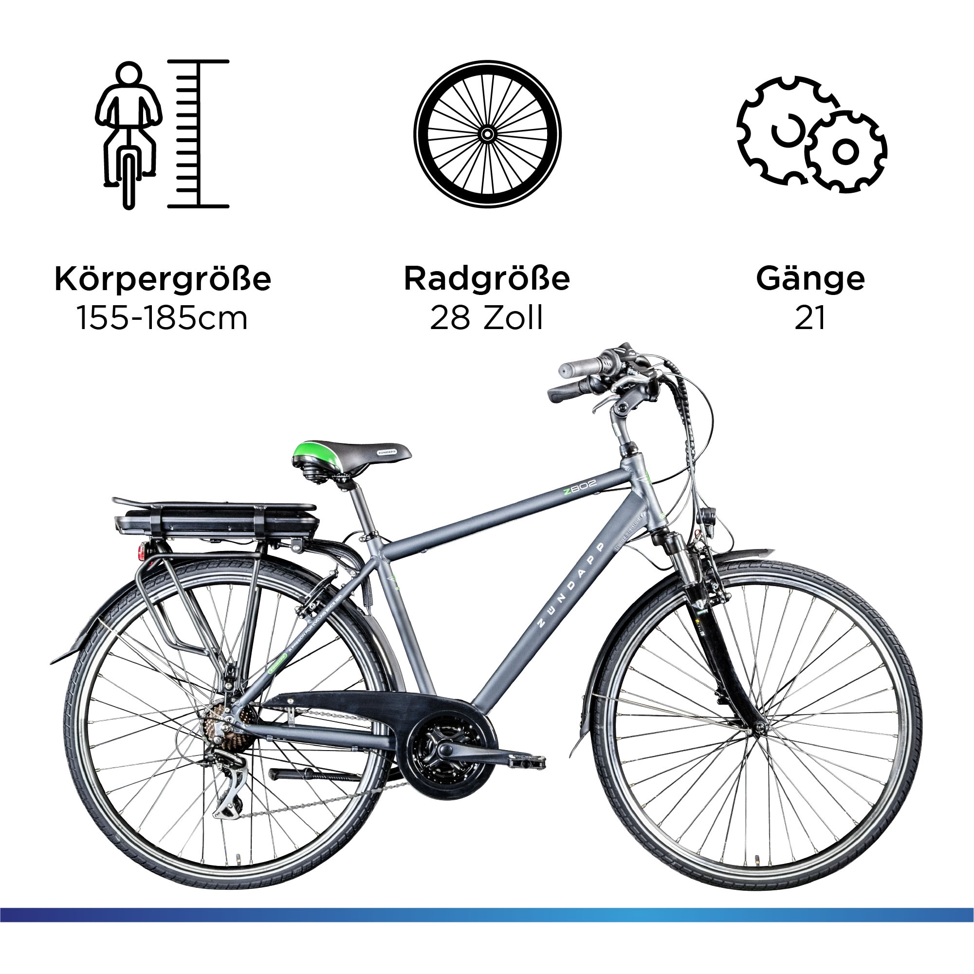 Zündapp E-Bike »Z802 Herren«, 21 Gang, Shimano, Altus RD-M310, Heckmotor 250 W, Pedelec, Elektrofahrrad für Herren