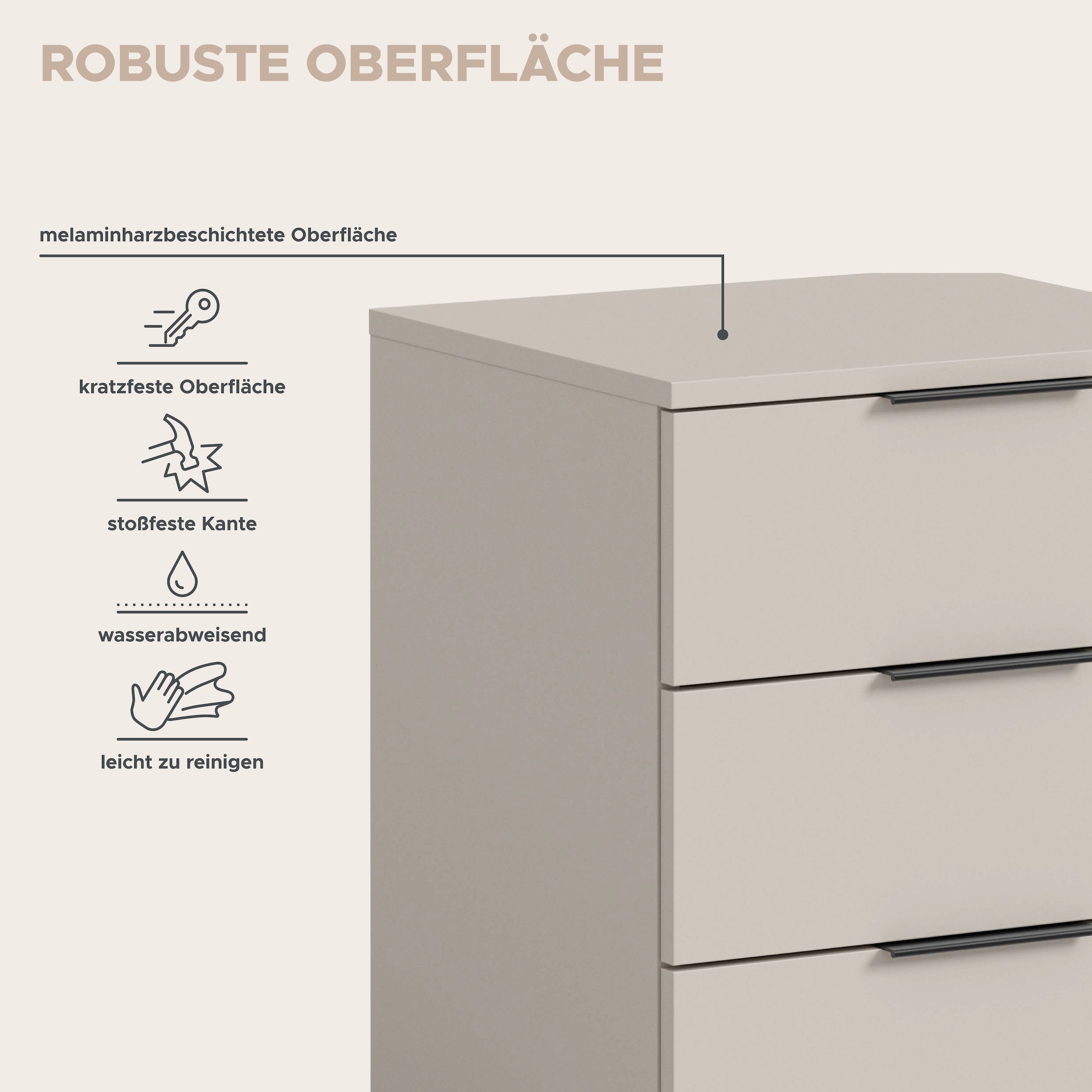 Home affaire Nachtkommode »Skarde Nachttisch Beistelltisch Kommode, Breite: 45 cm« 1 Stk. tlg. Skarde, Nachtkommode, 3 Schubkästen, kashmir