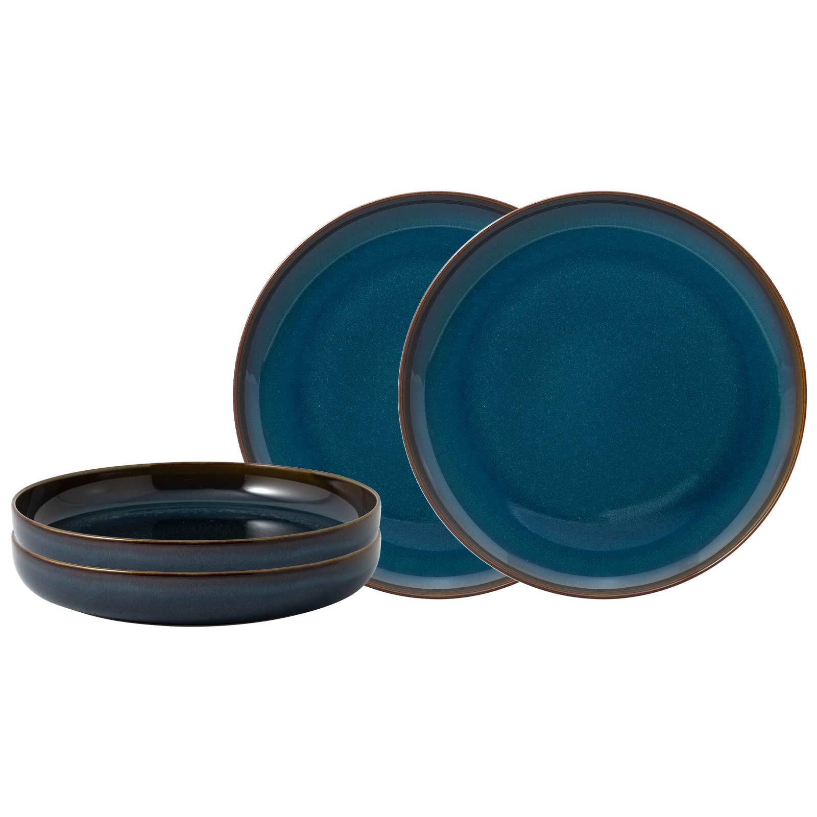 Geschirr-Set "Tafel-Set Crafted Denim 4er Set dunkelblau", 4, blau, LIKE. BY VILLEROY & BOCH, Geschirr-Sets, Spülmaschinenfest, Mikrowellensicher