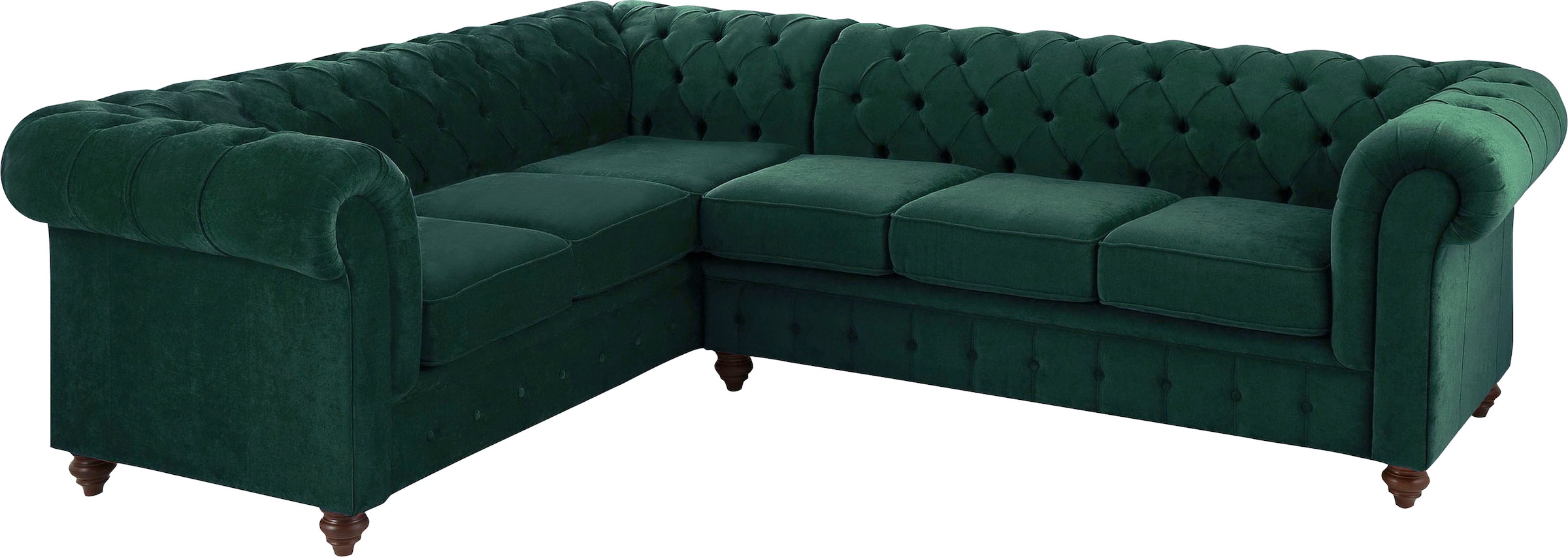 Home affaire Chesterfield-Sofa "Duc Ecksofa L-Form", hochwertige Knopfheftung im Rücken, Samtoptik mit changierender Opt