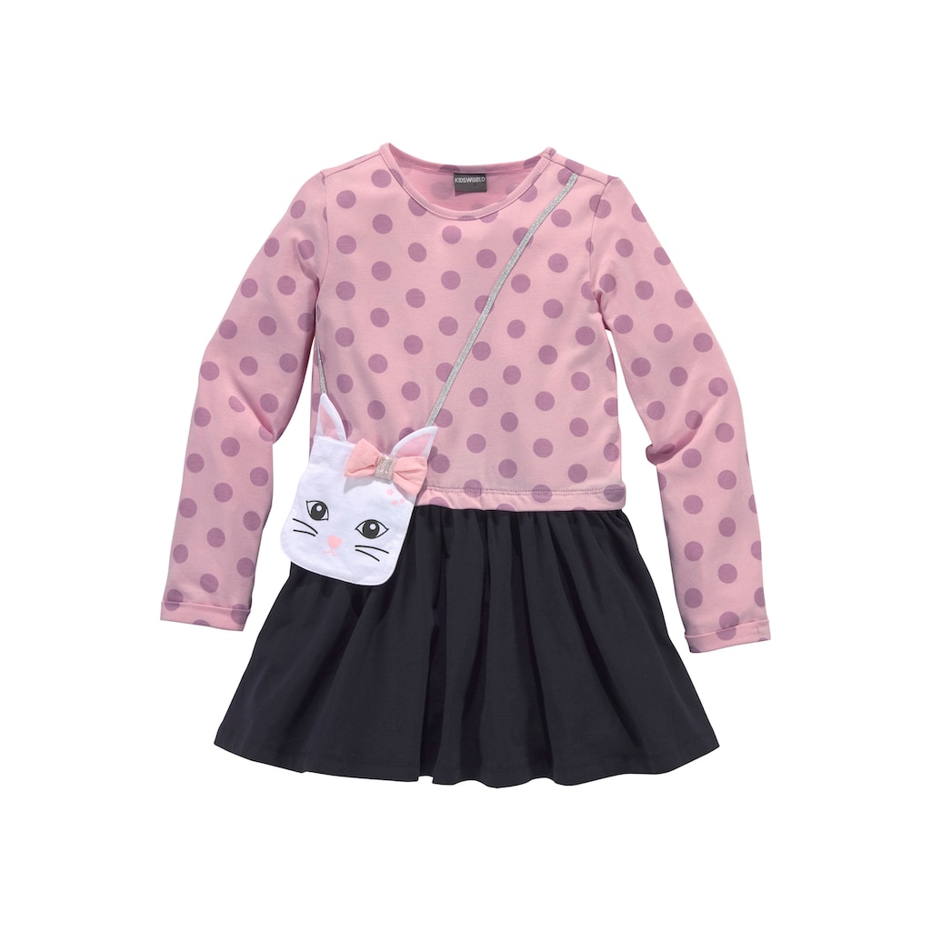 KIDSWORLD Jerseykleid »für kleine Mädchen«, mit appliziertem Glitzerband und kleiner Tasche