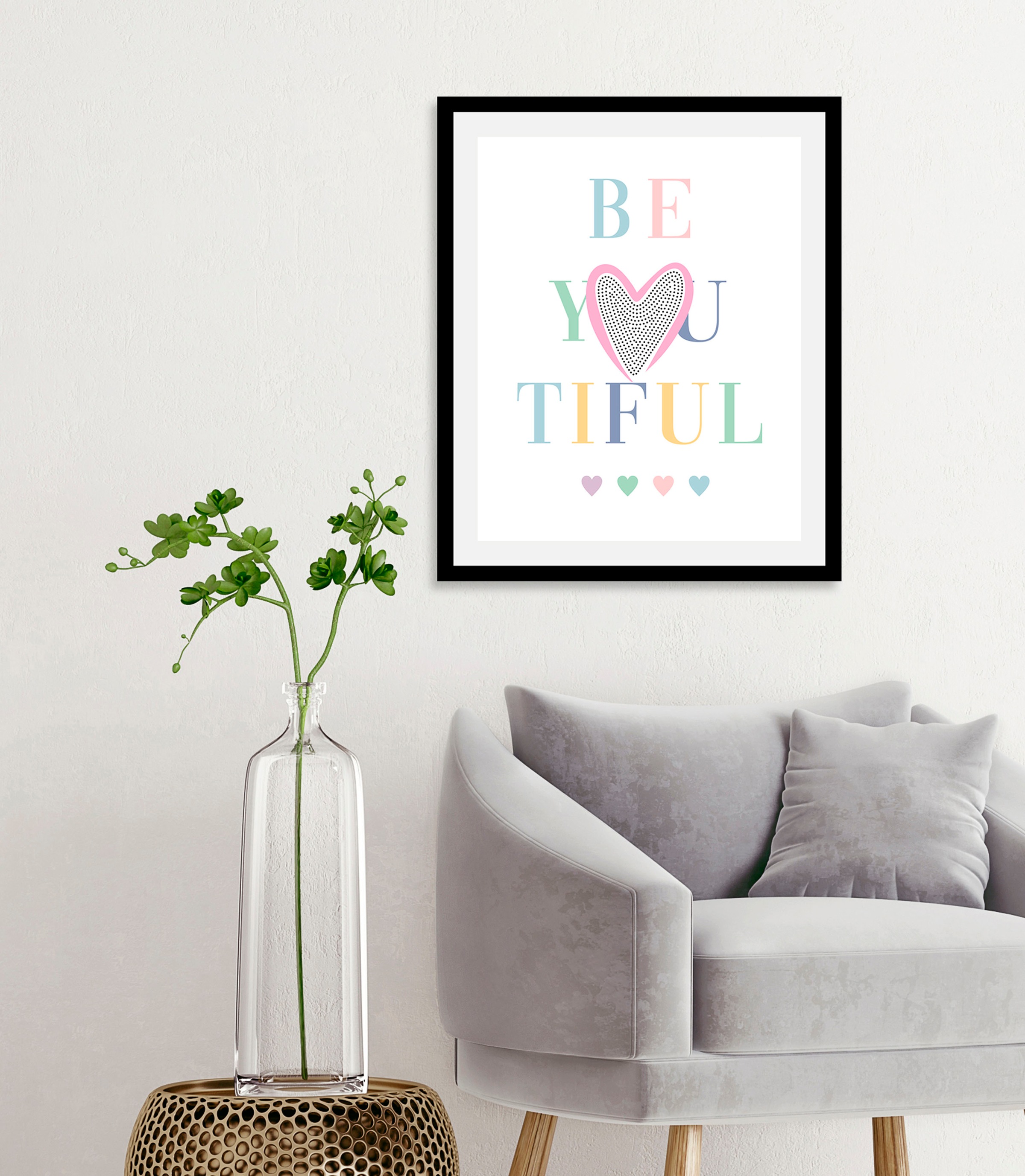 queence Bild "Be-You-Tiful" Schriftzüge 1 Stk. tlg. gerahmt günstig online kaufen