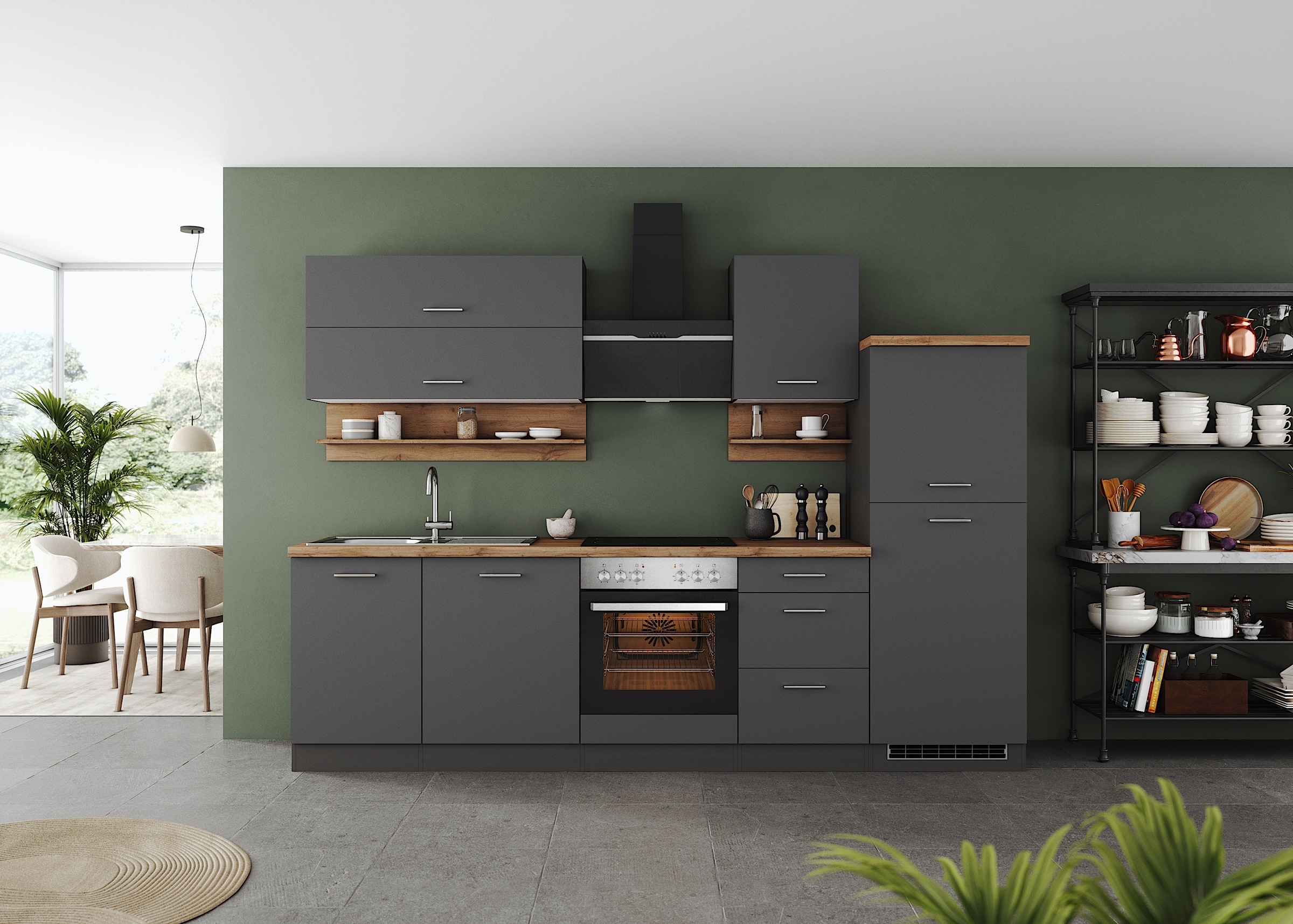 KOCHSTATION Küchenzeile "KS-Milan", 280 cm breit, robuste Metallauszüge, vi günstig online kaufen