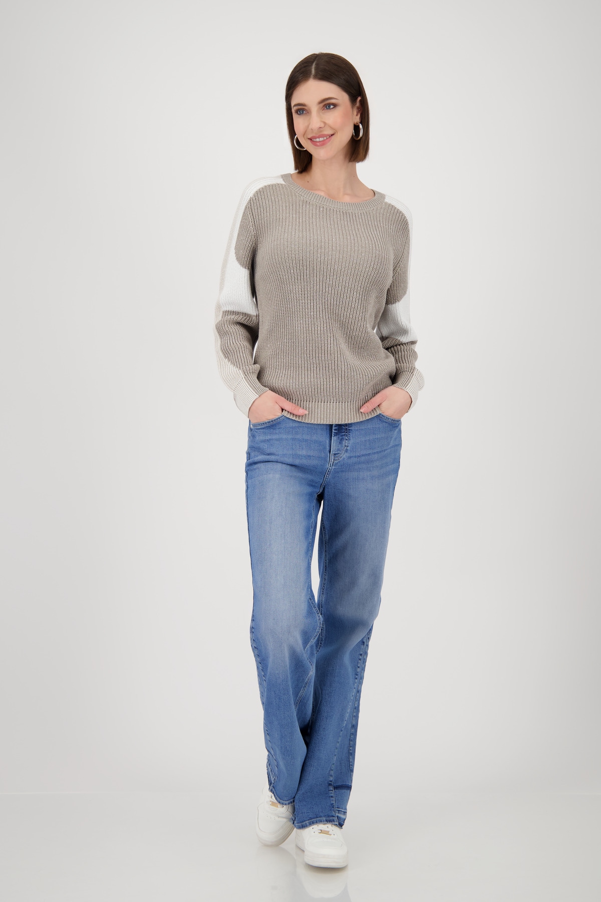 Monari Strickpullover »Pullover Colorblock Perlfang«, Mit Rundhalsausschnitt