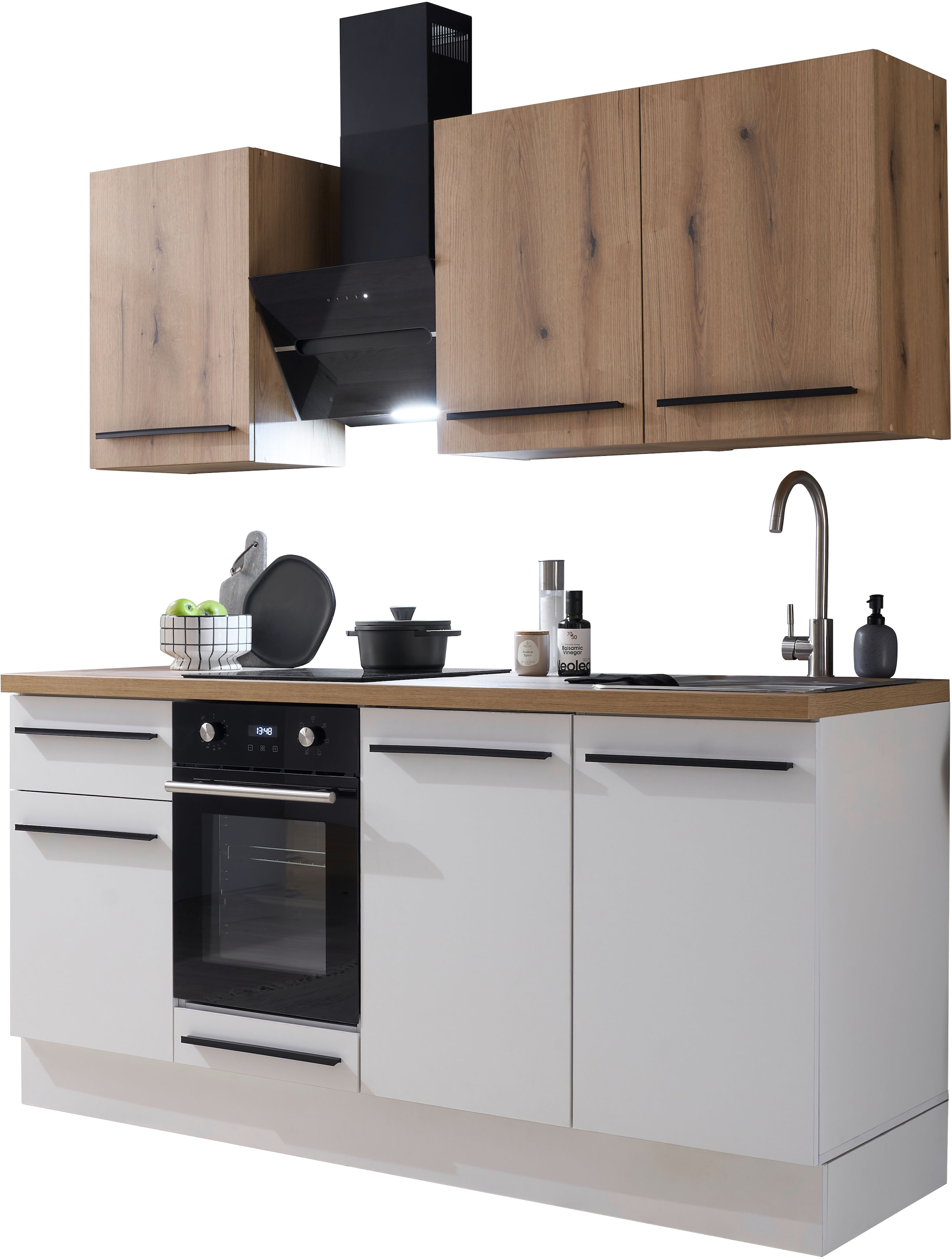 BASIC by Balculina Pantryküche »Torcello BxHxT 180x210x60 cm«, Breite 180cm, wahlweise mit E-Geräten, Softclose-Funktion