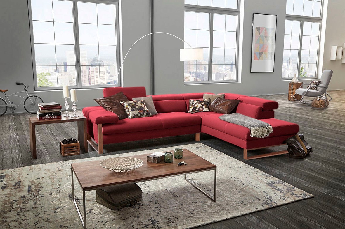 W.SCHILLIG Ecksofa "finn, Designsofa mit tollem Sitzkomfort, bequem, L-Form" German Design Award 2016, Fußgestell Nussbaum natur, Breite 281 cm