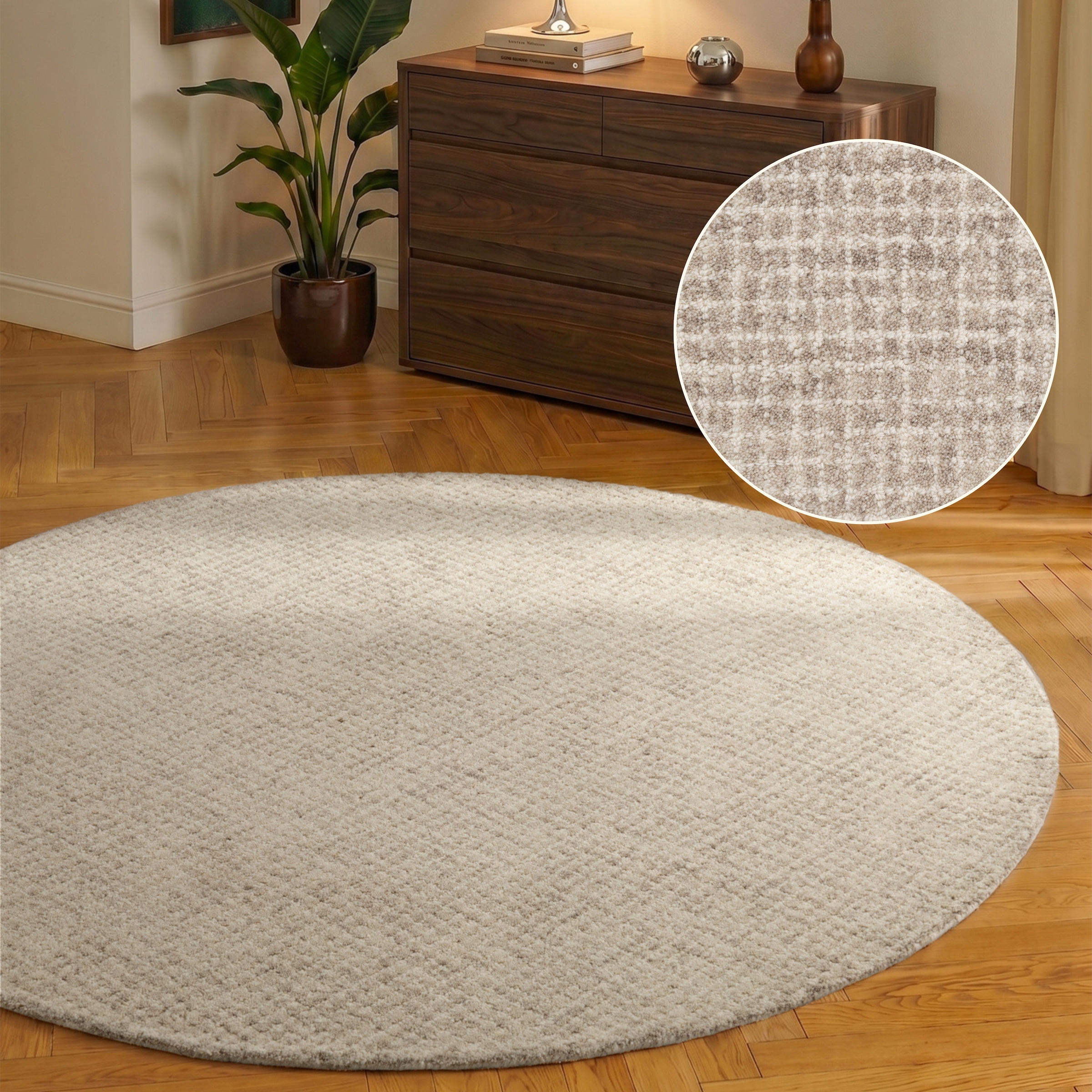HANSE Home Wollteppich "Eloise" rund 17 mm Höhe Wolle, Naturteppich, Handgemacht, Wohnzimmer, Schlafzimmer, Hygge