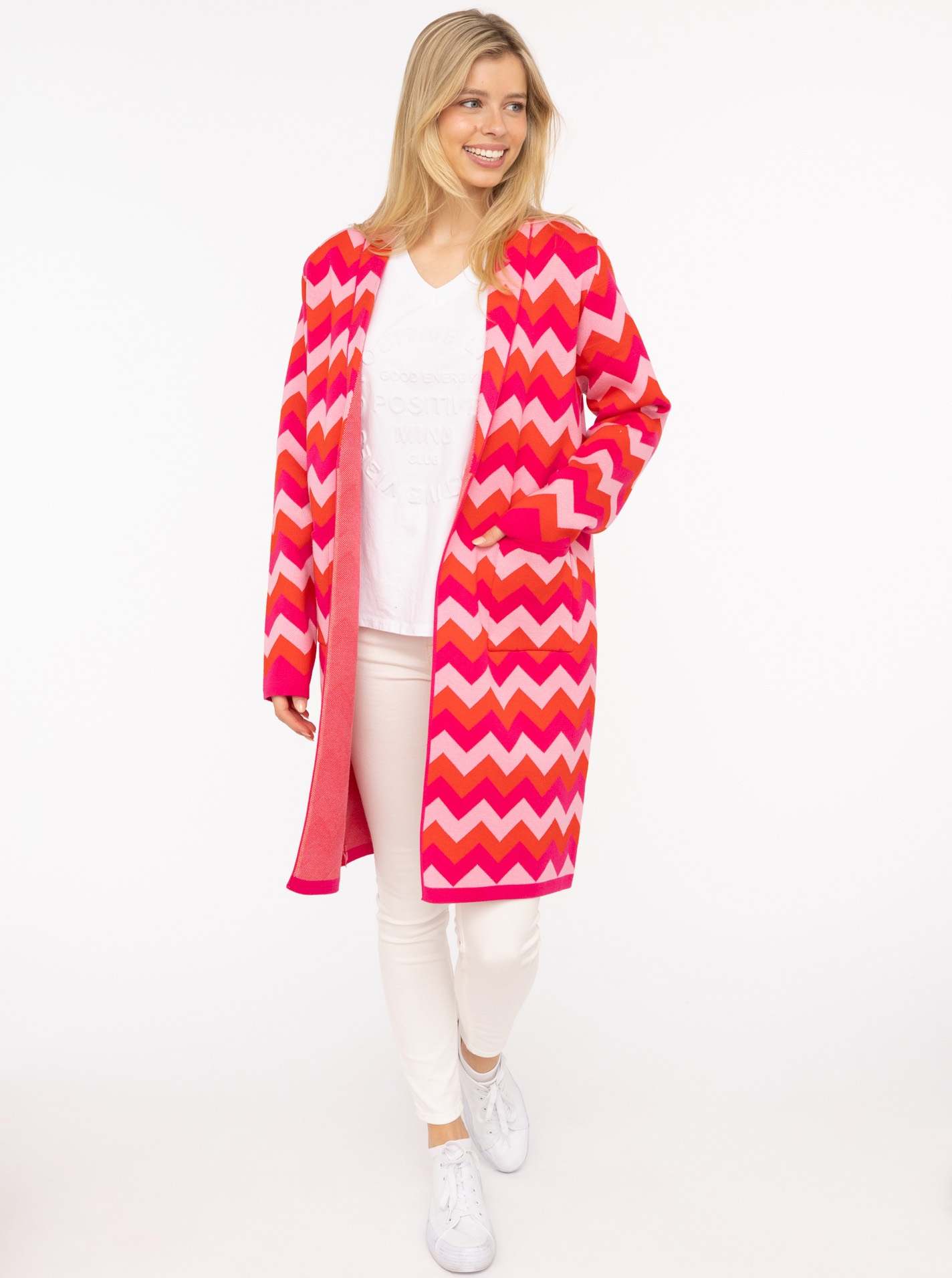 Zwillingsherz Longstrickjacke ""Schalkragen & ZickZack"", mit stilvollem Zi günstig online kaufen