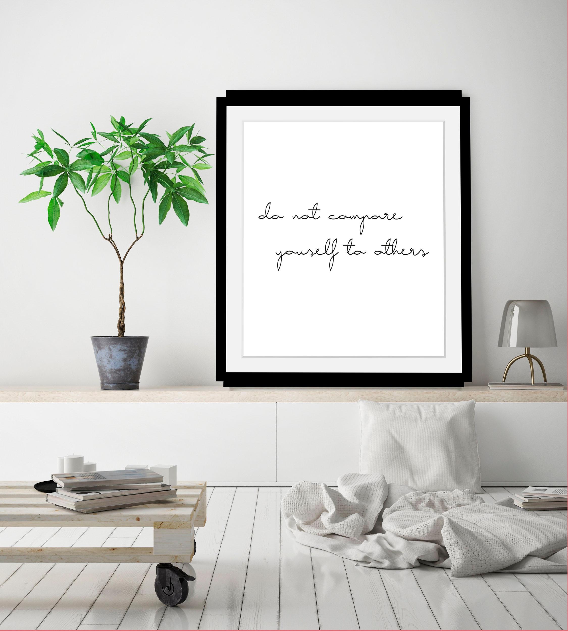 queence Bild »Selbstliebe«, Schwarz-Weiß-Schriftzug-Motivationsbilder, HD Premium Poster-Druck inkl. Holzrahmen