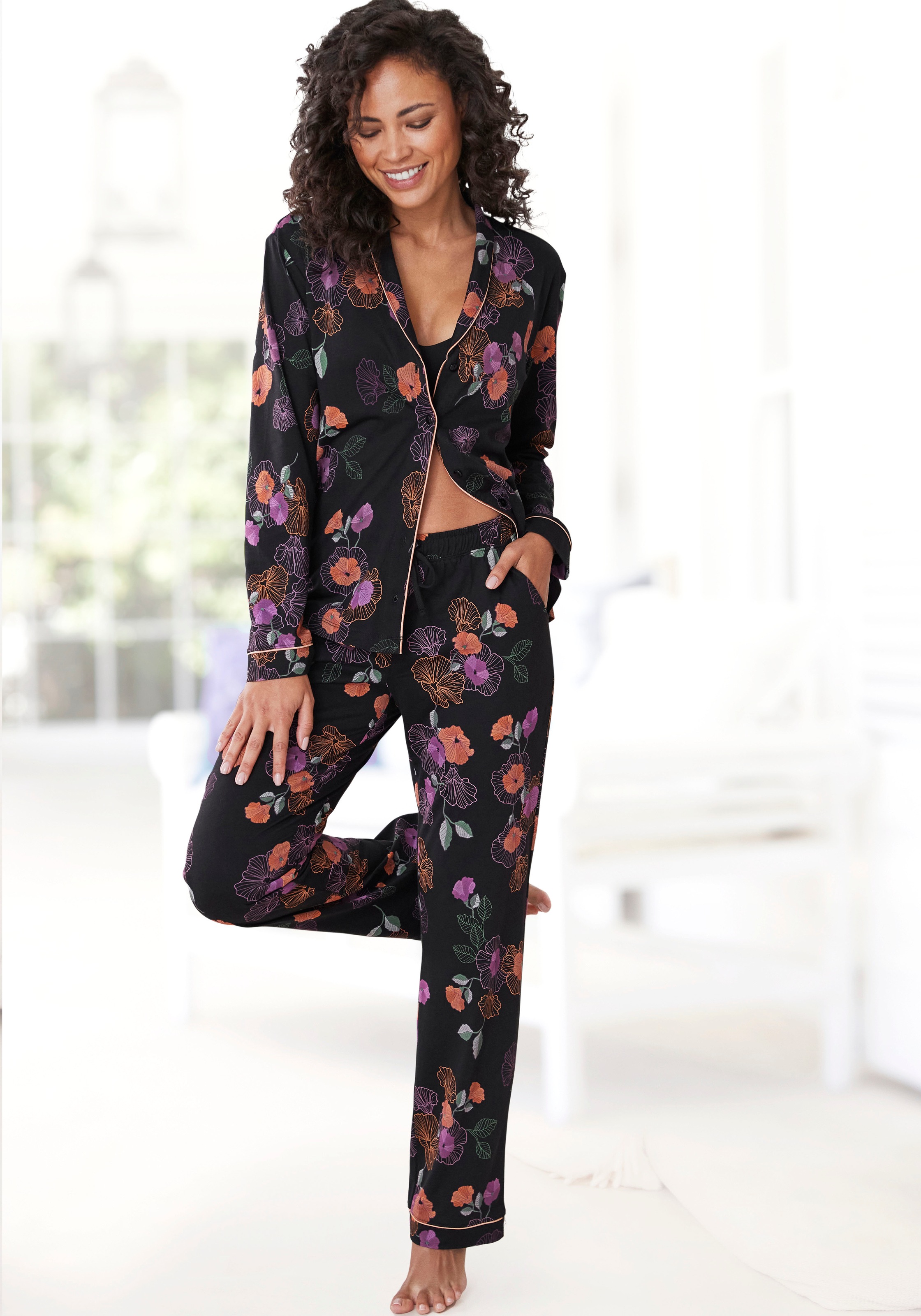 Vivance Dreams Pyjama, (2 tlg.), mit Blumen-Druck