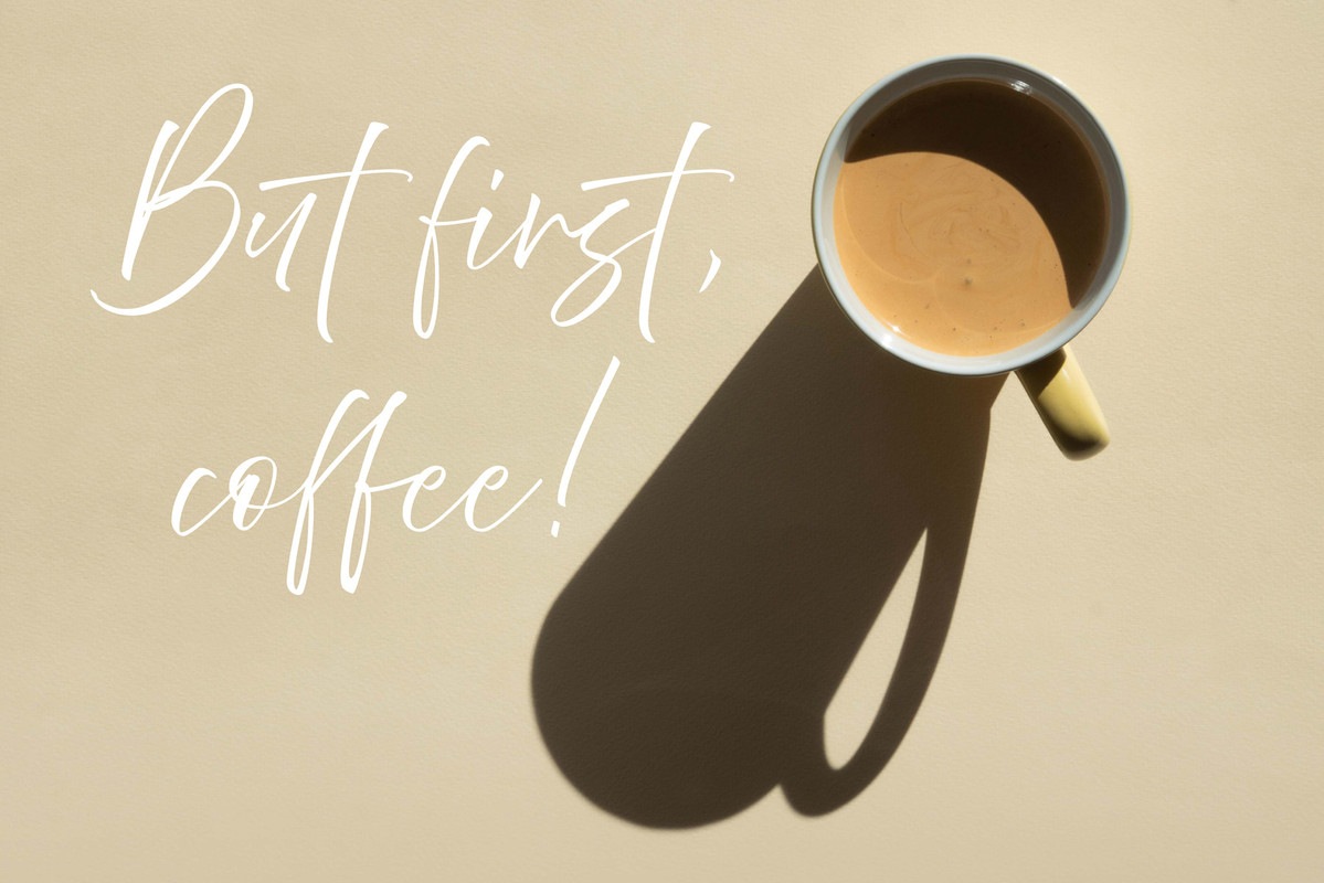 A.S. Création Vliestapete »Spruch Beige Weiß Fototapete „But first, coffee!“« matt glatt