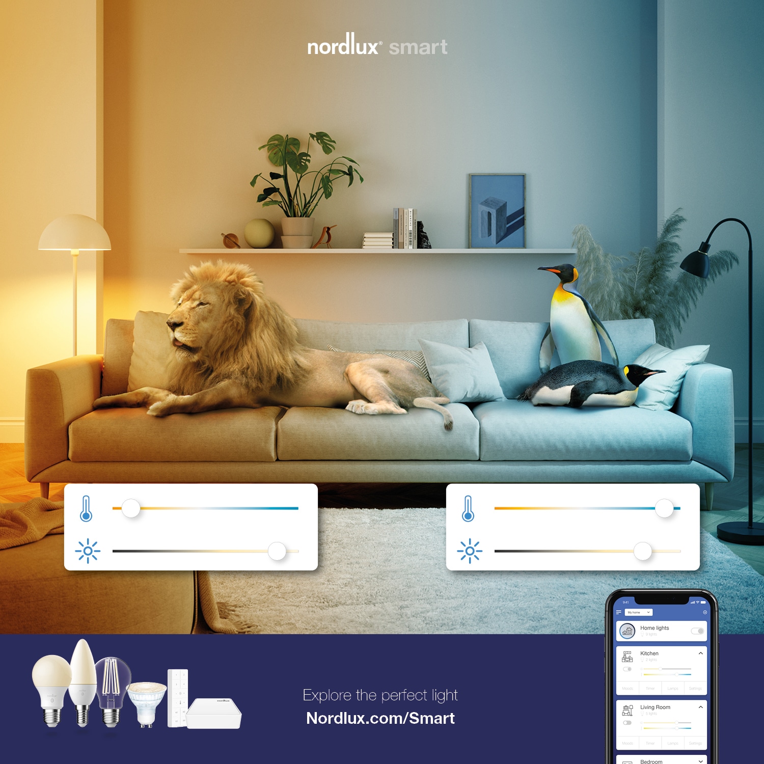 Nordlux LED-Leuchtmittel »Smartlight« E27 3 Stk. Farbwechsler Smart Home Steuerbar, Lichtstärke, Lichtfarbe, mit Wifi oder Bluetooth