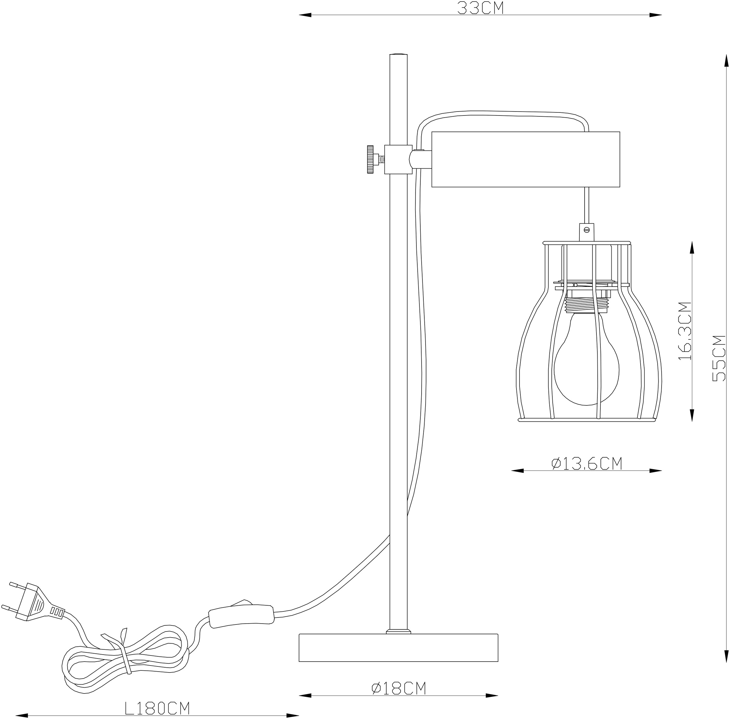 GLOBO LIGHTING Tischleuchte »MINA« E27 1 Stk. Tischleuchte Schwarz/Holz, Wippschalter, E27