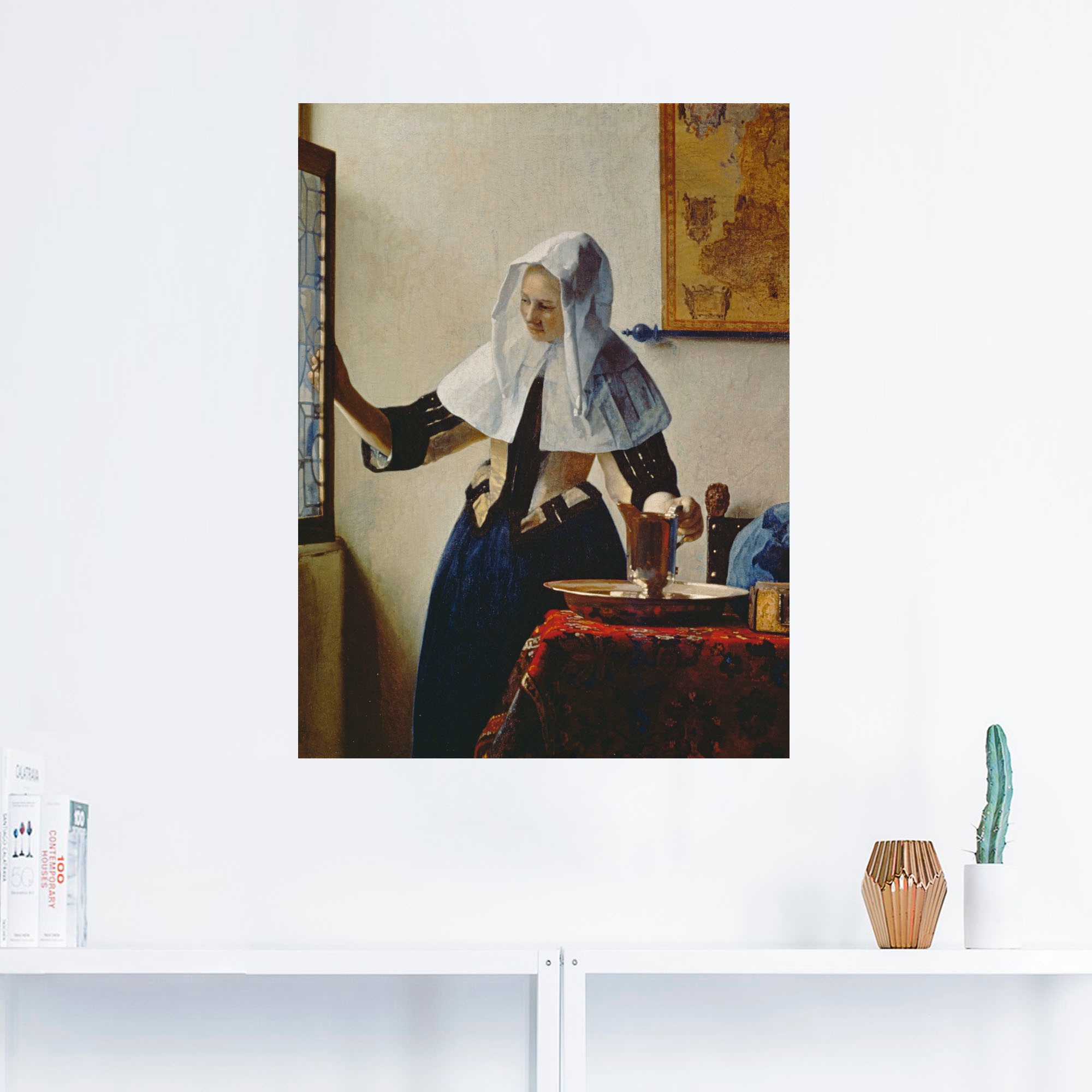 Artland Wandbild »Junge Frau mit Wasserkrug am Fenster«, Frau, (1 St.), als Leinwandbild, Wandaufkleber oder Poster in versch. Größen