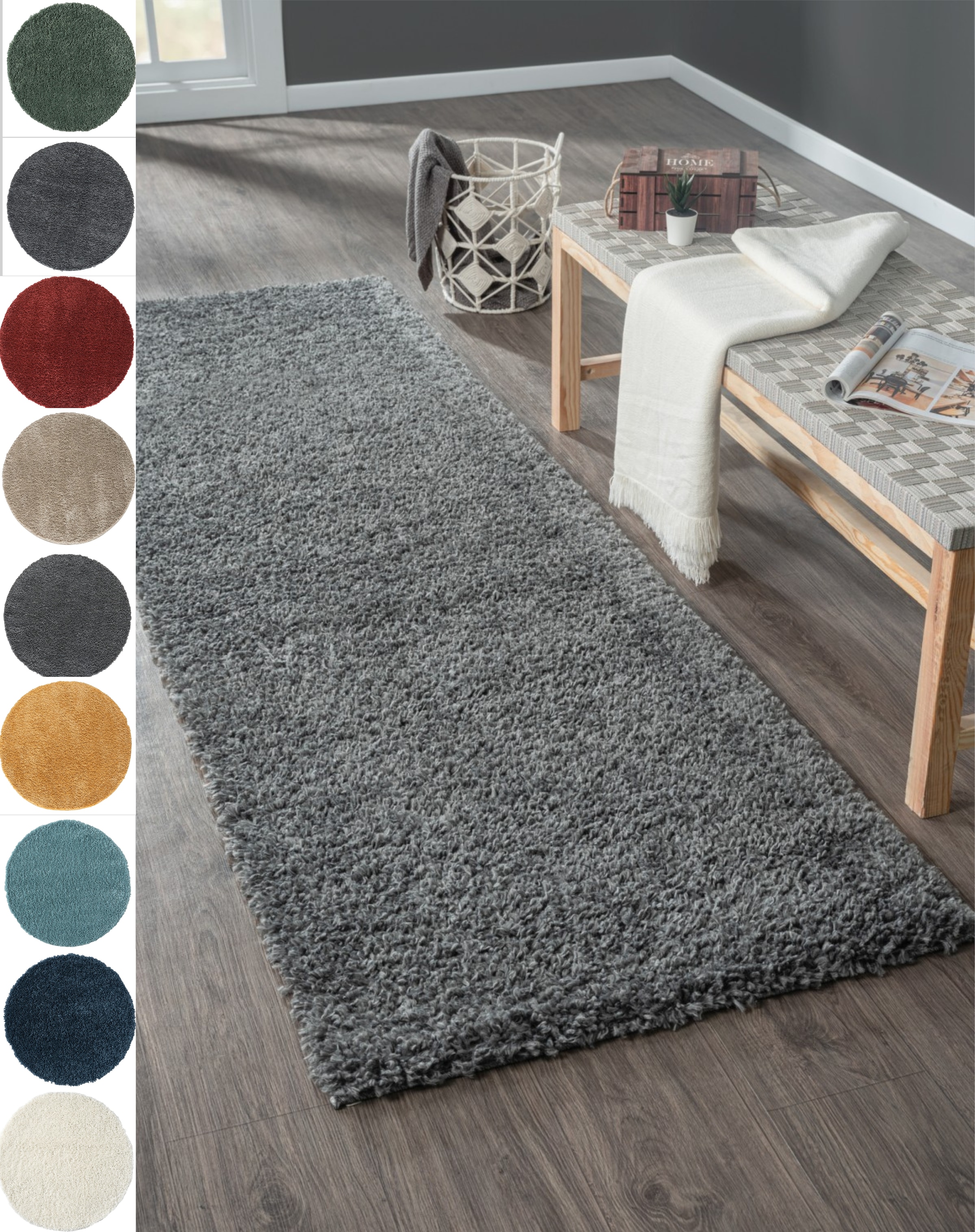 Hochflor-Läufer "My Shaggy", grau (dunkelgrau), B:80cm H:37mm L:250cm, Polypropylen (PP), MYFLAIR MÖBEL & ACCESSOIRES, Teppiche, Shaggy, Uni Farben, leicht glänzend, Microfaser, extra flauschig