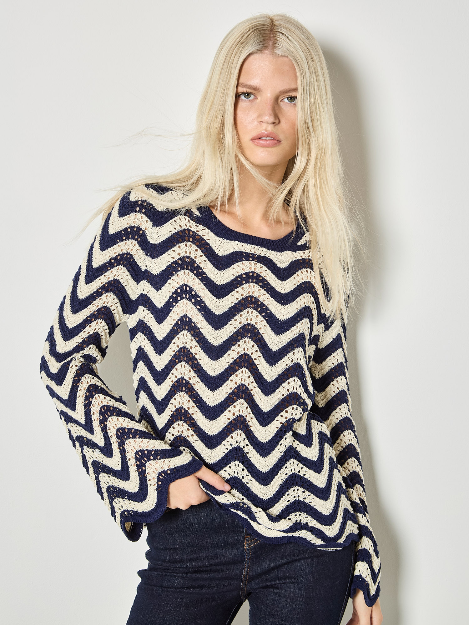 Apricot Streifenpullover "Gestreifter Pullover aus Pointelle-Strick" Gemustert