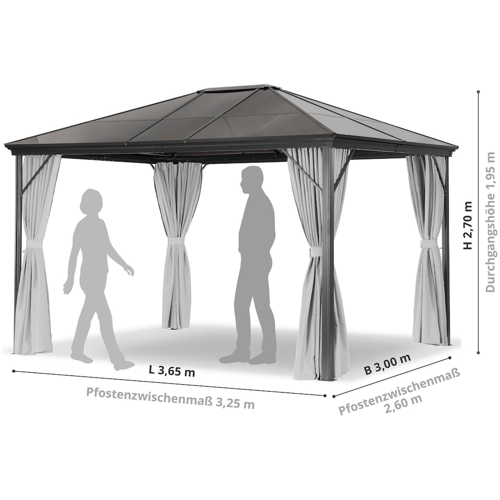 Leco Pavillon »PROFI«, 365x300 cm, Aluminium Anthrazit/grau, PVC-Dach grau-transparent