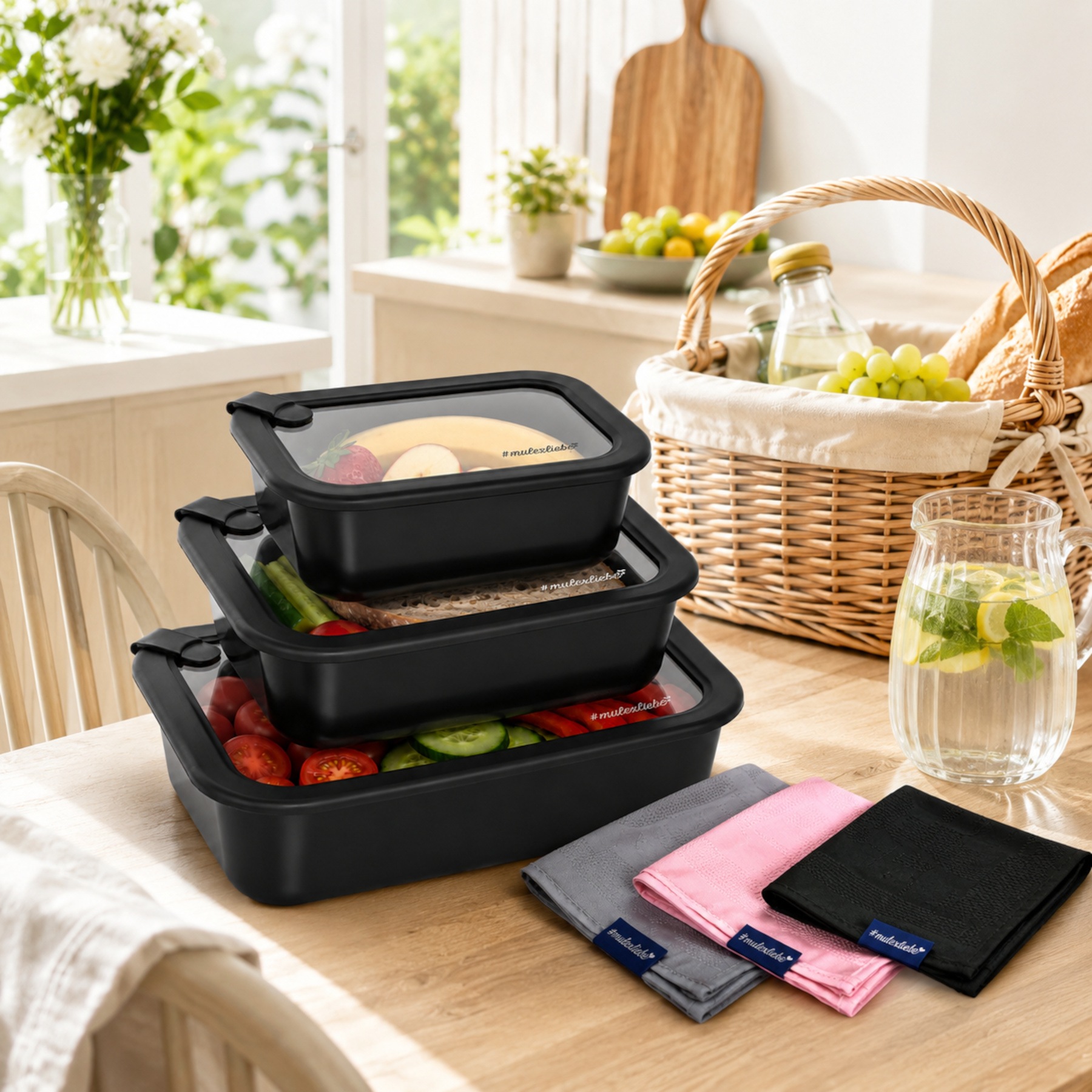 Mulex Aufbewahrungsdose »Vorratsdosen LUND HAPPY FRESH Meal Cubes mit Multifunktionstüchern« Aufbewahrungsdosen aus Borosilikatglas, luftdicht, 6er Set