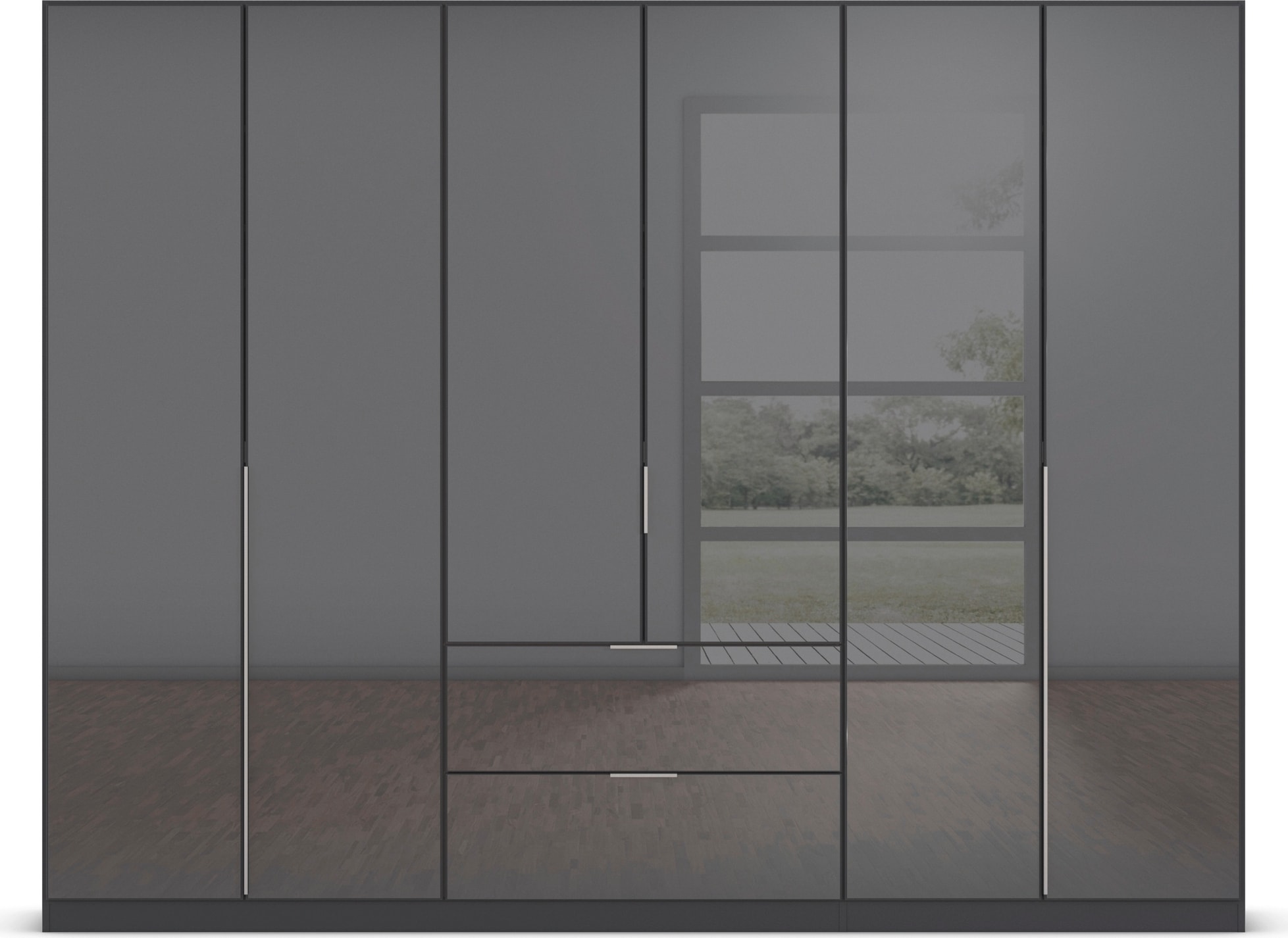 rauch Drehtürenschrank »Kleiderschrank Kleiderschränke Schrank Garderobe AGORDO mit Glasfront«, (in zwei Griff-Farben mit Glasfront), mit Außenschubkästen, in 6 Breiten und 2 Höhen MADE IN GERMANY