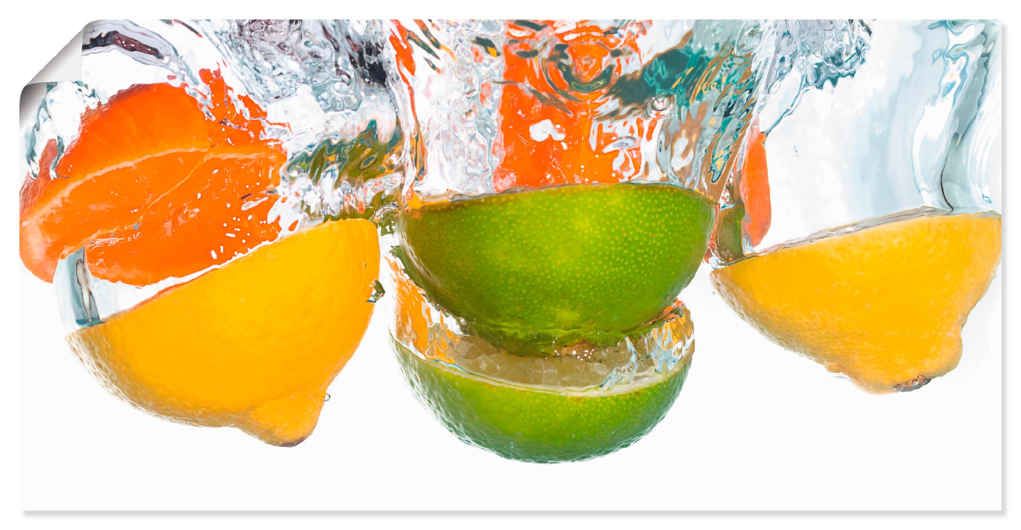 Wandbild »Zitrusfrüchte fallen in klares Wasser«, Lebensmittel, (1 St.), als...