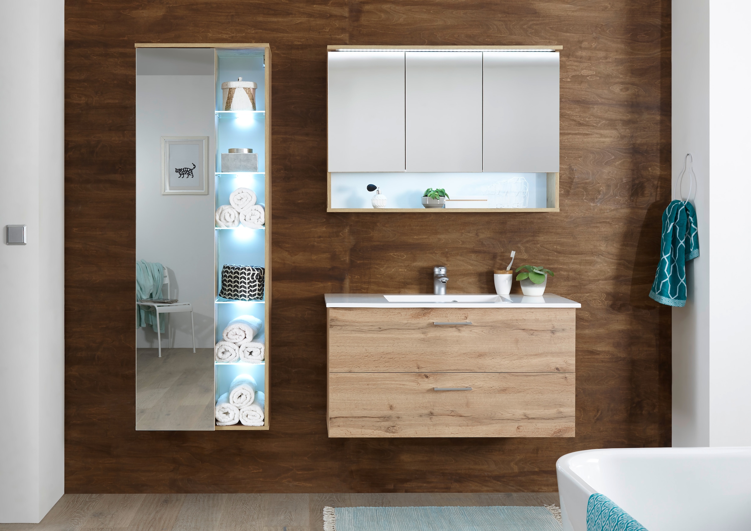 BASIC by Balculina Badmöbel-Set »Best«, (3 St.), Breite 185 cm,Badezimmerset 3-tlg, Softclose