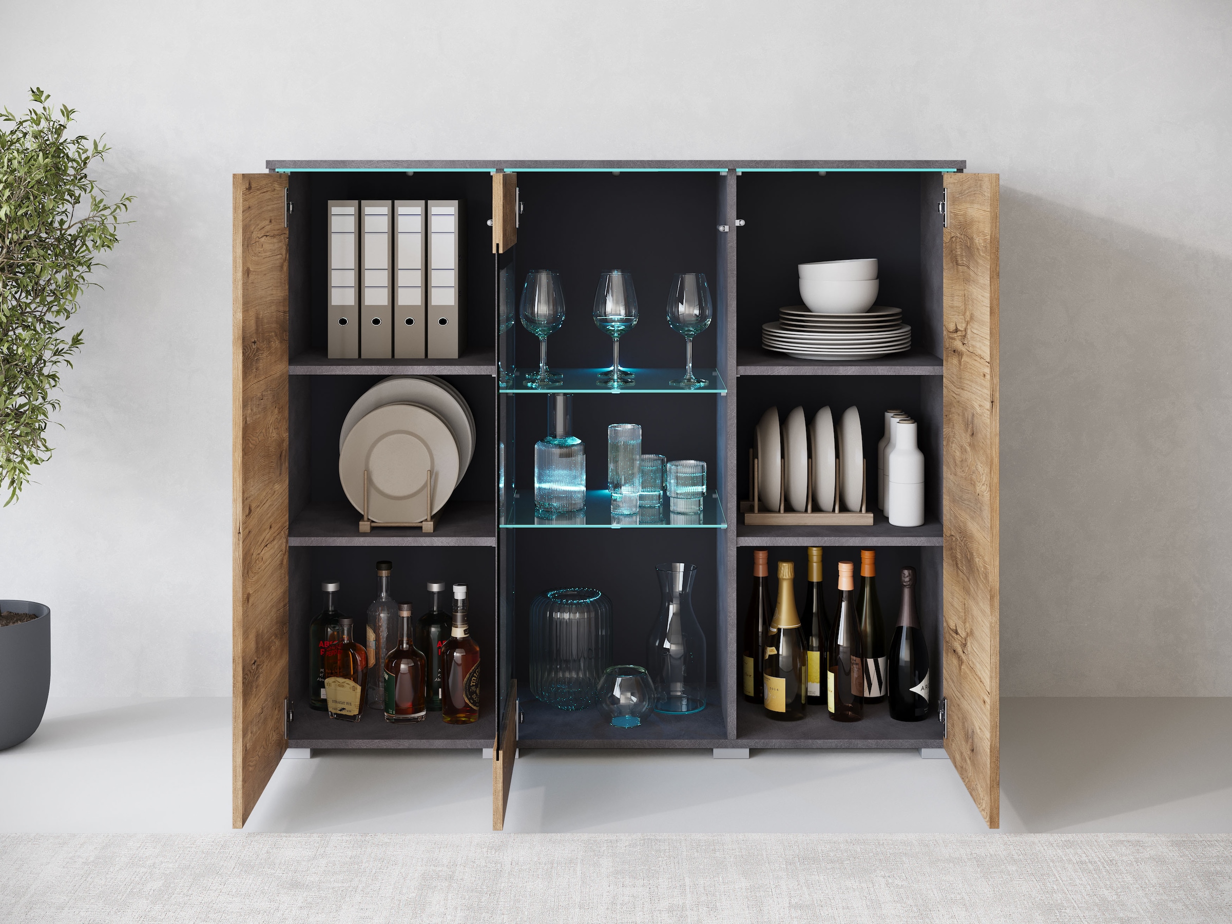Home affaire Highboard »Vera« Highboard  mit 4 Türen, 9 Fächern, verglasten Türen